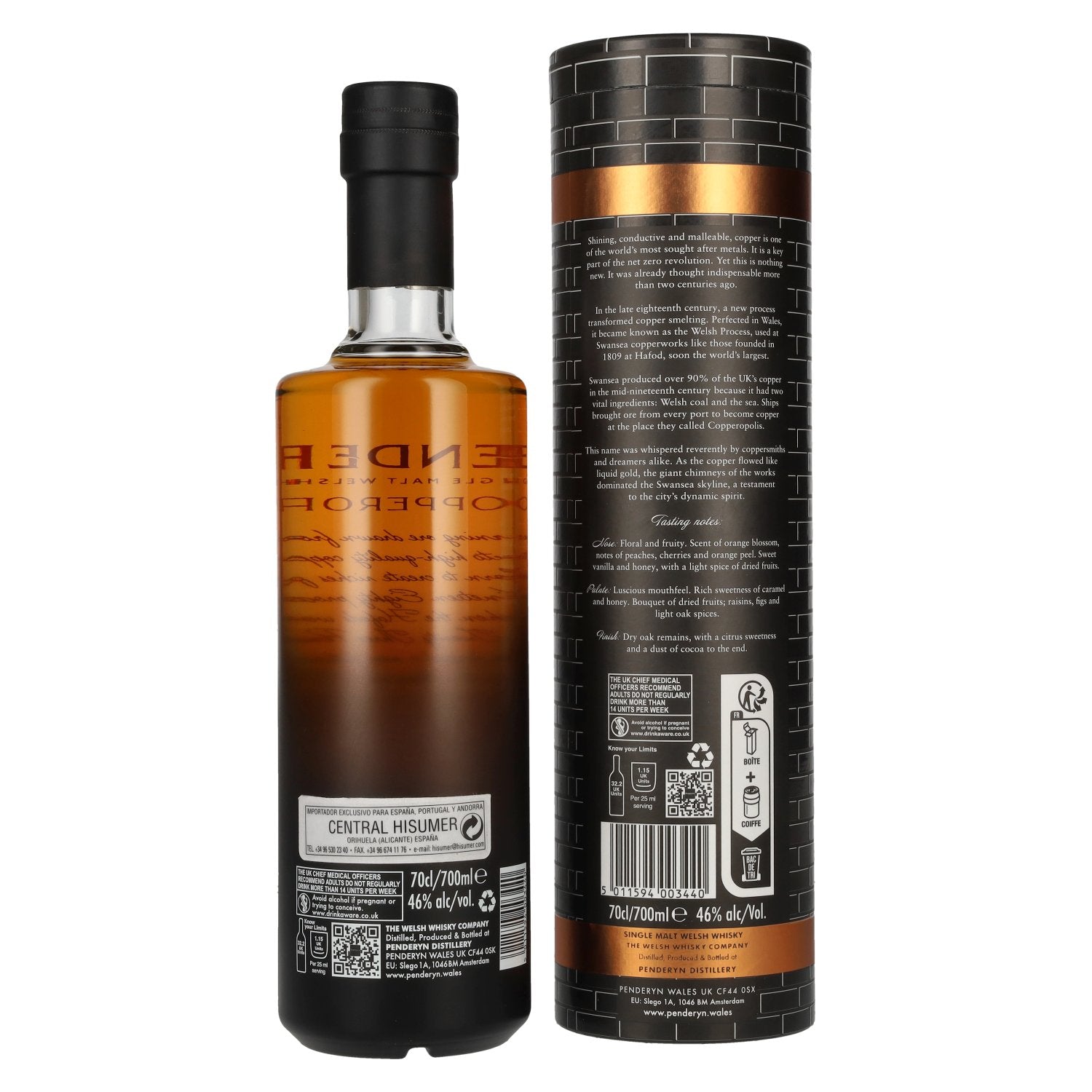 Penderyn COPPEROPOLIS Icons of Wales Single Malt Welsh Whiskey Sweet Red Wine Finish 46% Vol. 0.7l in geschenkverpakking
