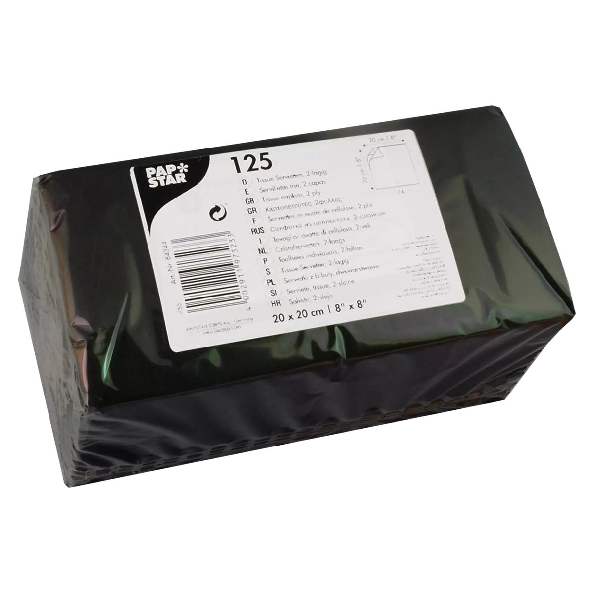 Black cocktail napkins, 20 x 20 cm, 125 pieces
