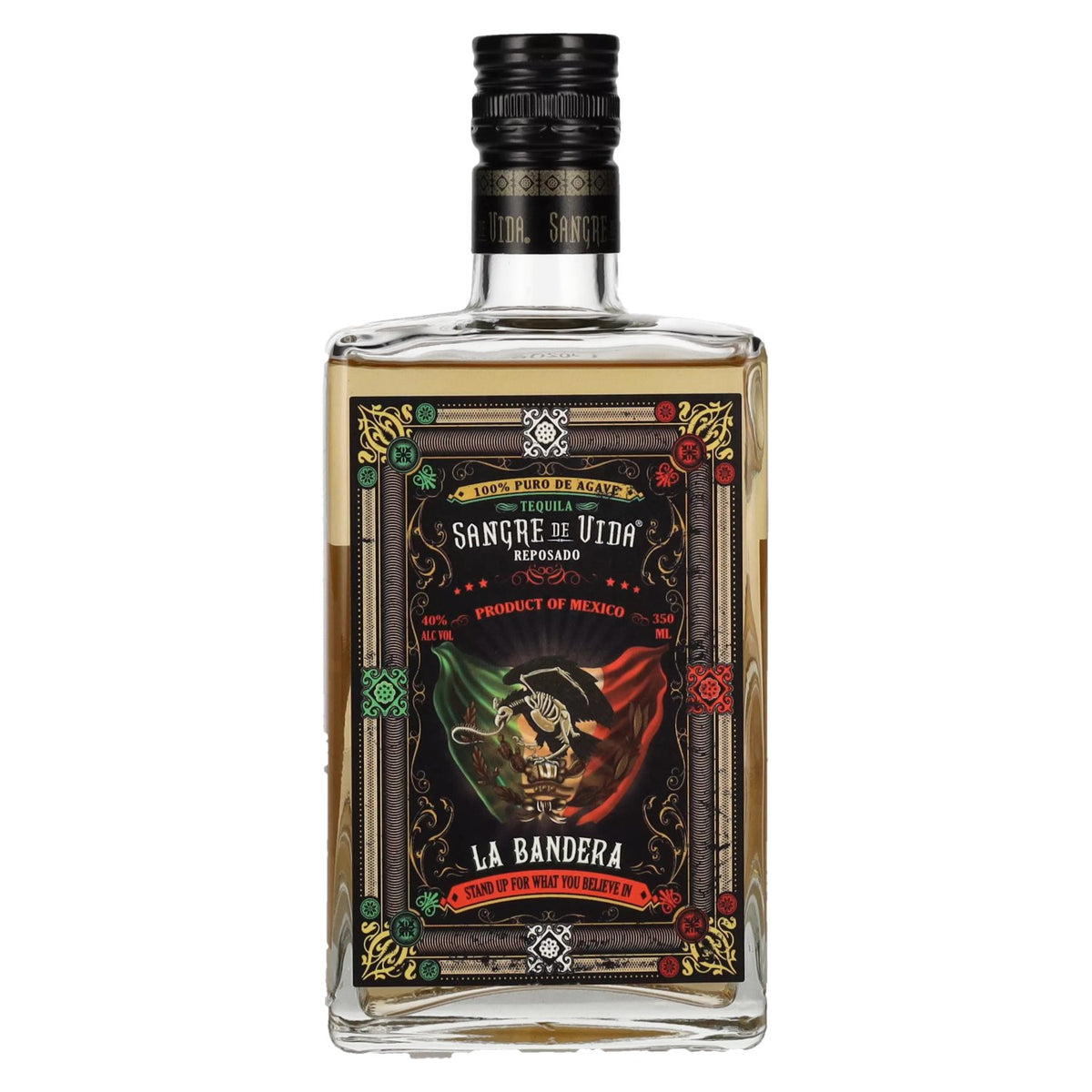Sangre de Vida Loteria LA BANDERA Reposado Tequila 100% Agave 40% ABV 0.35 l