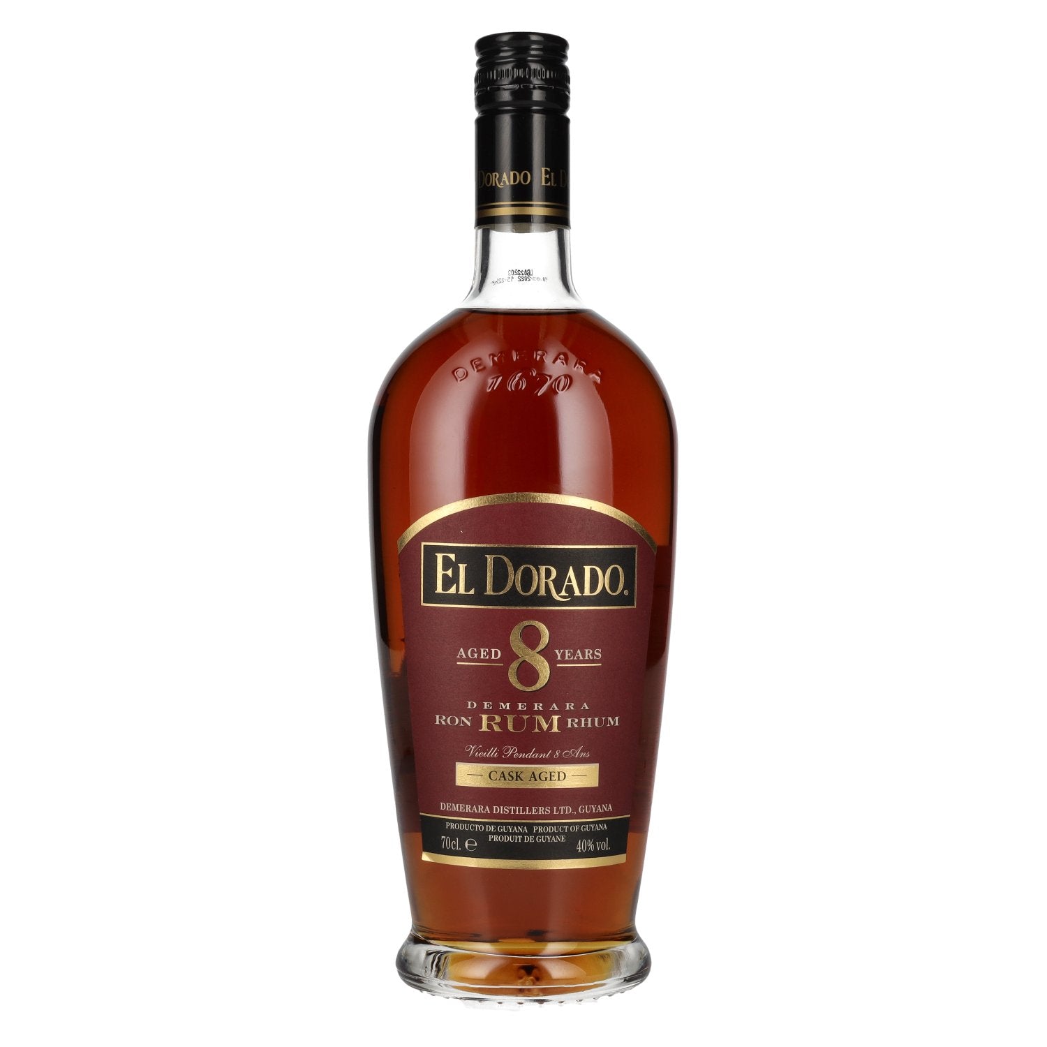 El Dorado 8 Jaar Oude vatgerijpte Demerara Rum 40% Vol. 0,7l