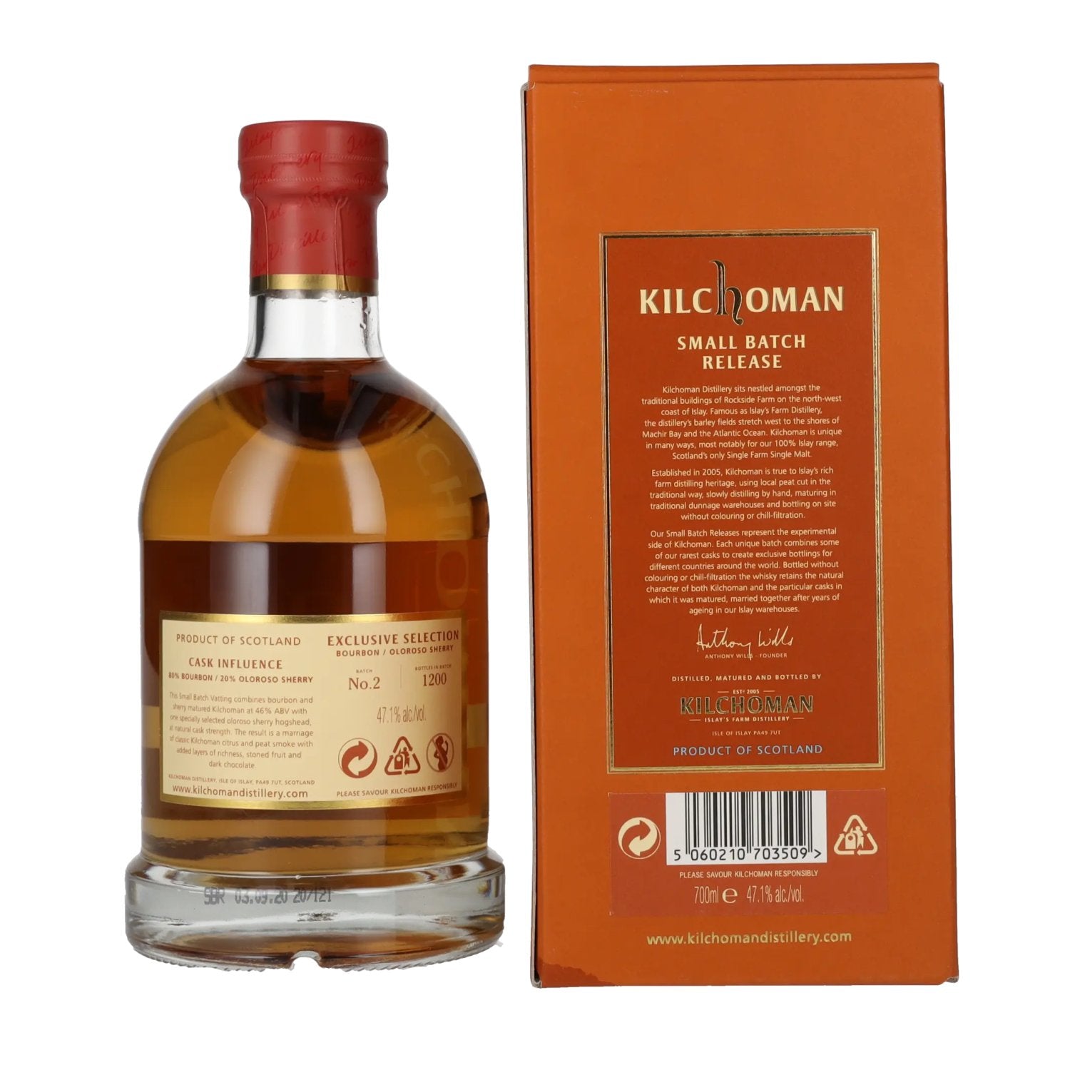 Kilchoman Islay Single Malt Whisky Bourbon/Oloroso Sherry SMALL BATCH 2 47,1% Vol. 0,7l in Geschenkbox