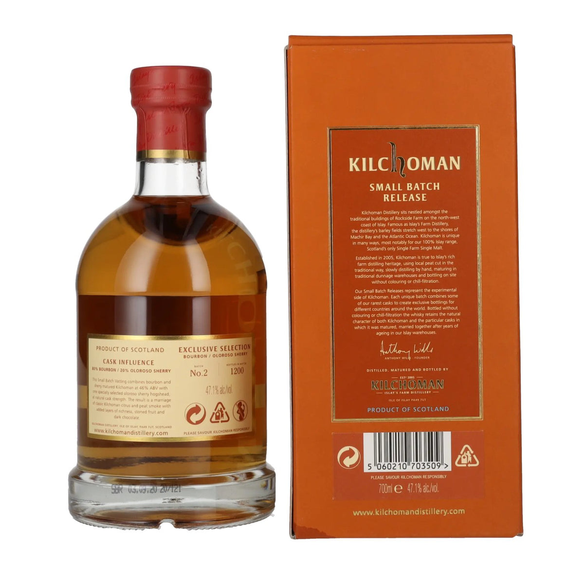 Kilchoman Islay Single Malt Whisky Bourbon/Oloroso Sherry SMALL BATCH 2 47.1% vol. 0.7l in a gift box