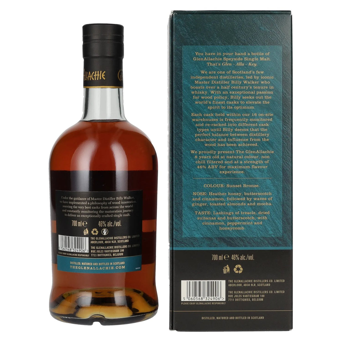 The GlenAllachie 8 ans d'âge, single malt du Speyside, 46 % vol., 0,7 l, dans un coffret cadeau
