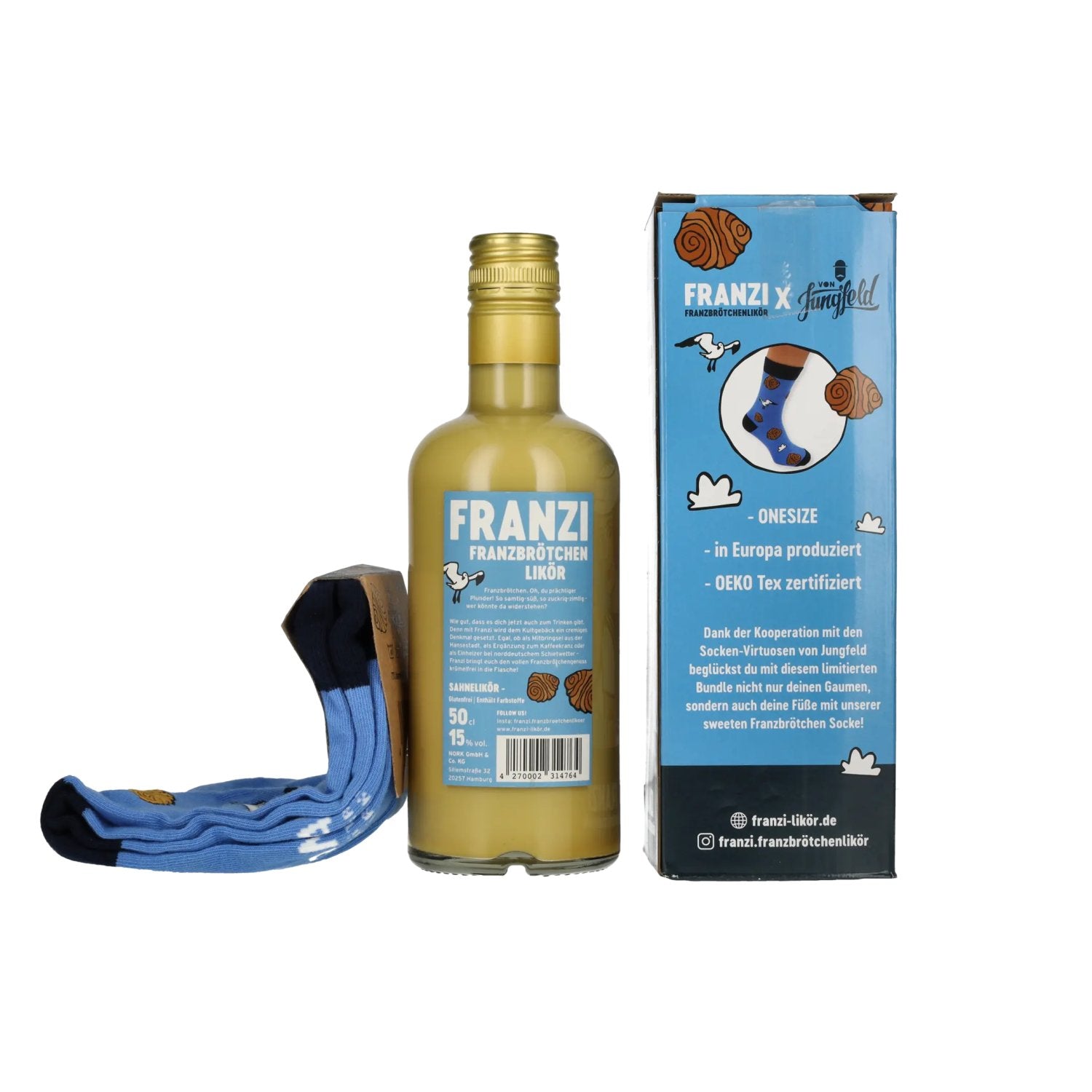 Franzi Franzbrötchen Likör 15% Vol. 0,5l in Geschenkbox mit Socken