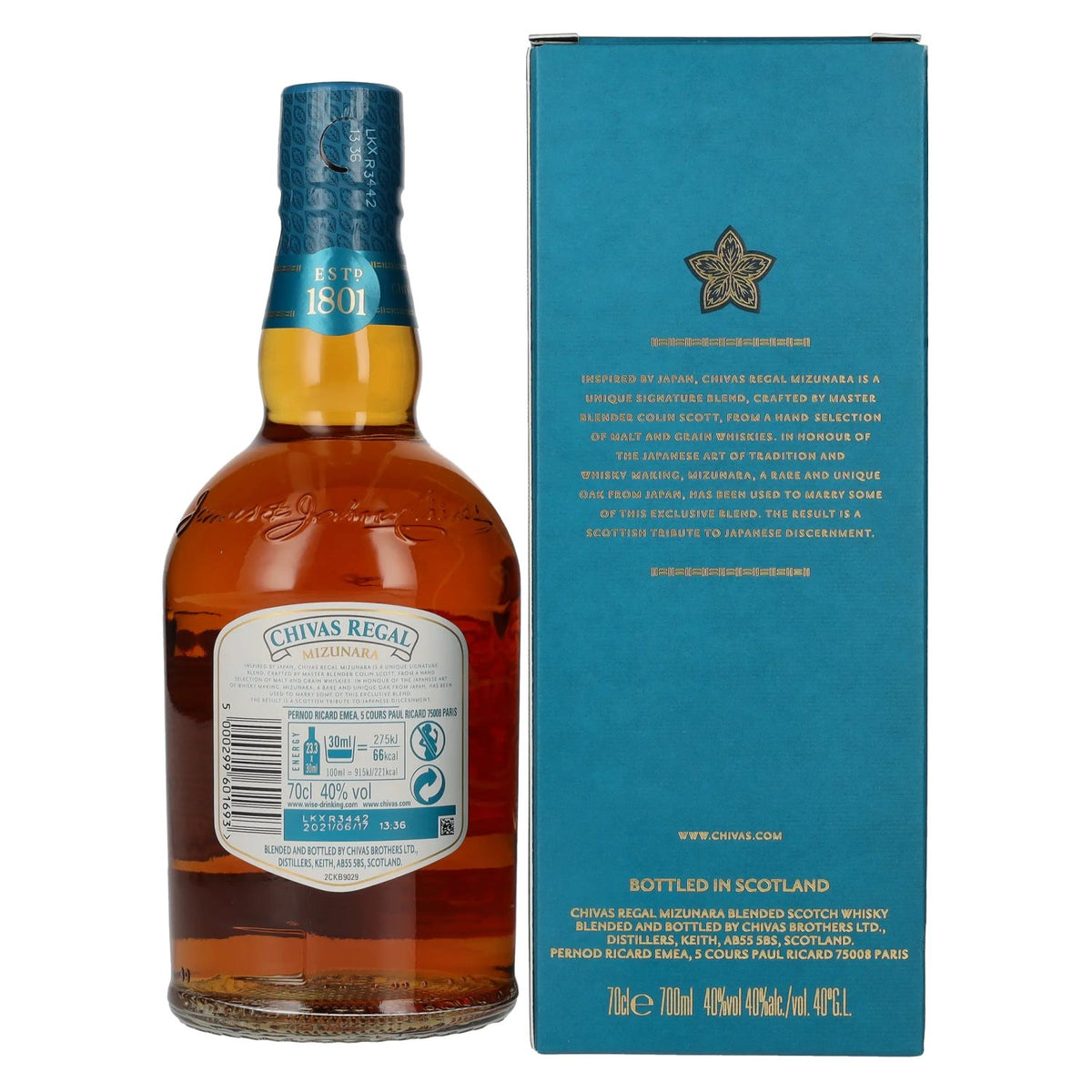 Whisky écossais assemblé Chivas Regal MIZUNARA, 40 % vol., 0,7 l, dans un coffret cadeau