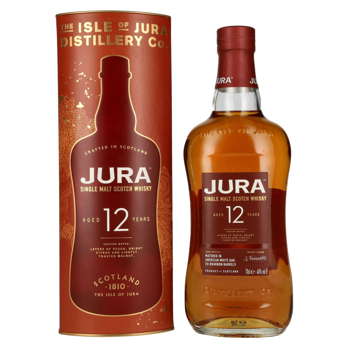 Jura 12-Year-Old Single Malt Scotch Whisky, 40% ABV, 0.7 litres, in a gift box