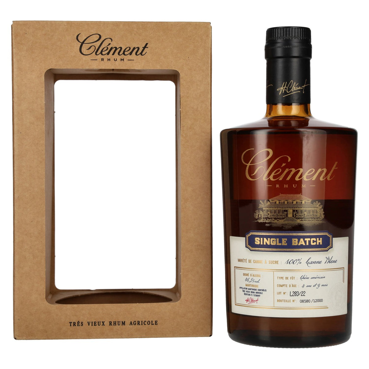 Clément Trés Vieux Rhum Agricole SINGLE BATCH 100% Canne Bleue 46.5% vol. 0.5 l in a gift box