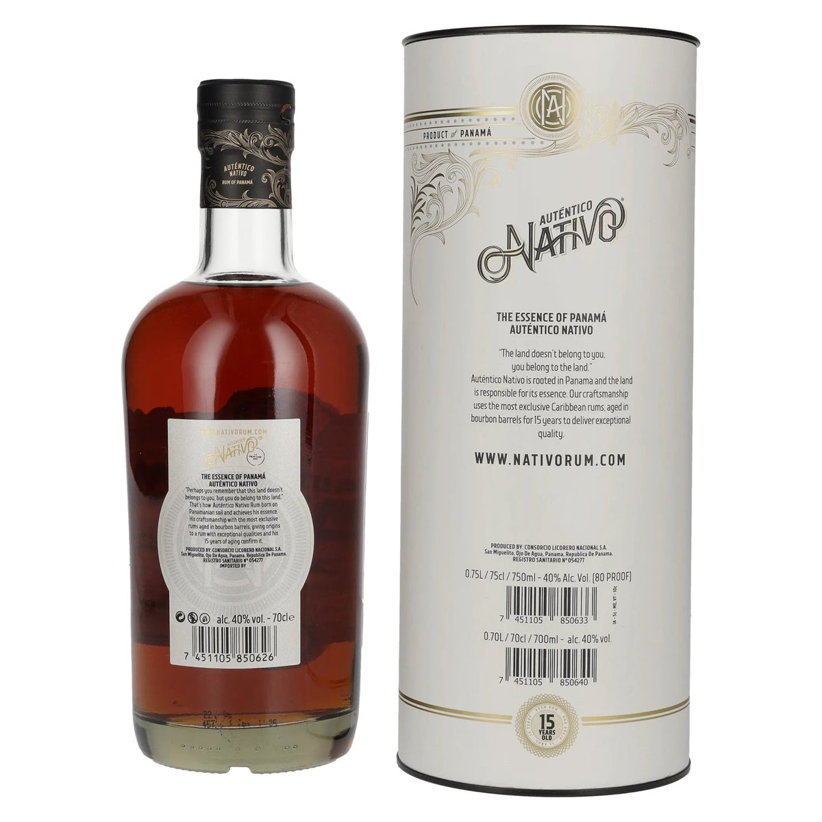 Auténtico Nativo 15-Year-Old Rum 40% ABV 0.7l in a gift box