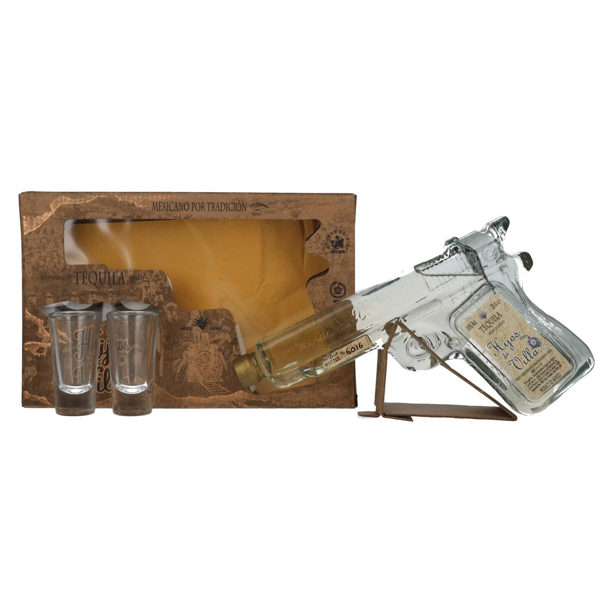 Hijos de Villa Tequila Reposado 38% vol. 0,2 l in geschenkverpakking met 2 shotglazen