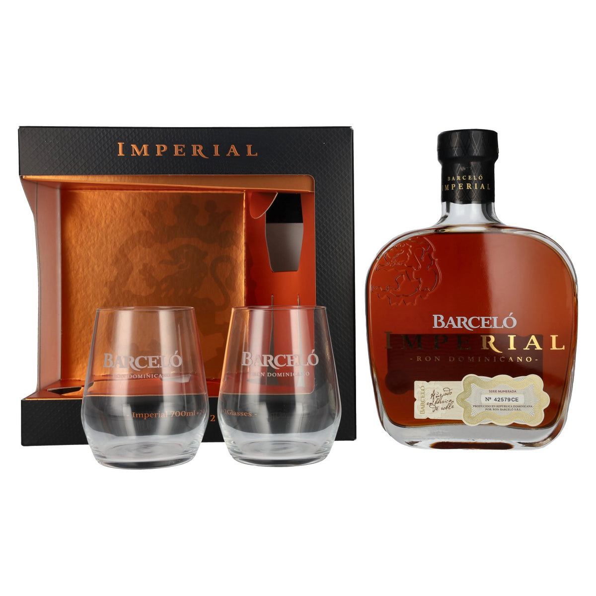 Barceló Imperial Dominican Rum 38% ABV, 0.7 litres, in a gift box with 2 glasses