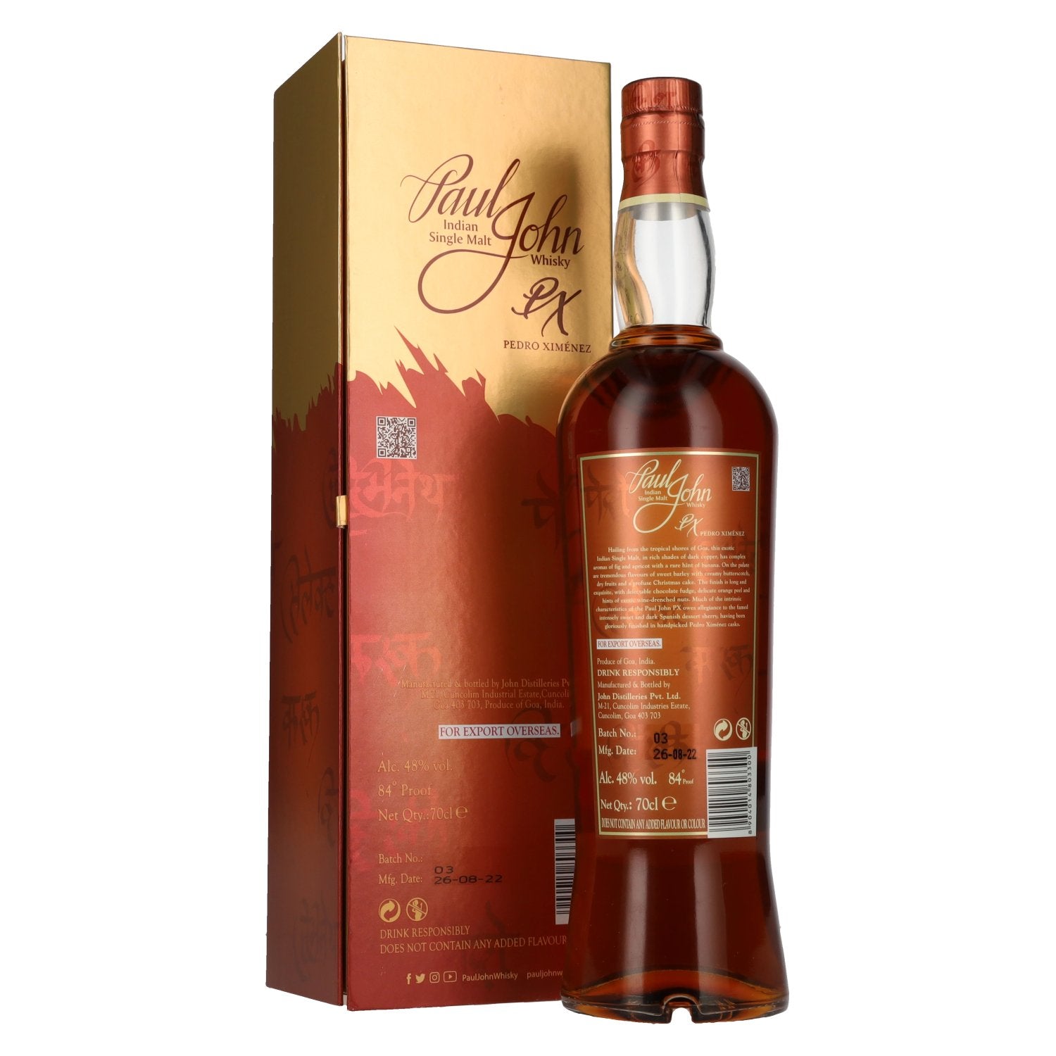 Paul John PX SELECT CASK Indiase Single Malt Whisky 48% Vol. 0.7l in geschenkverpakking