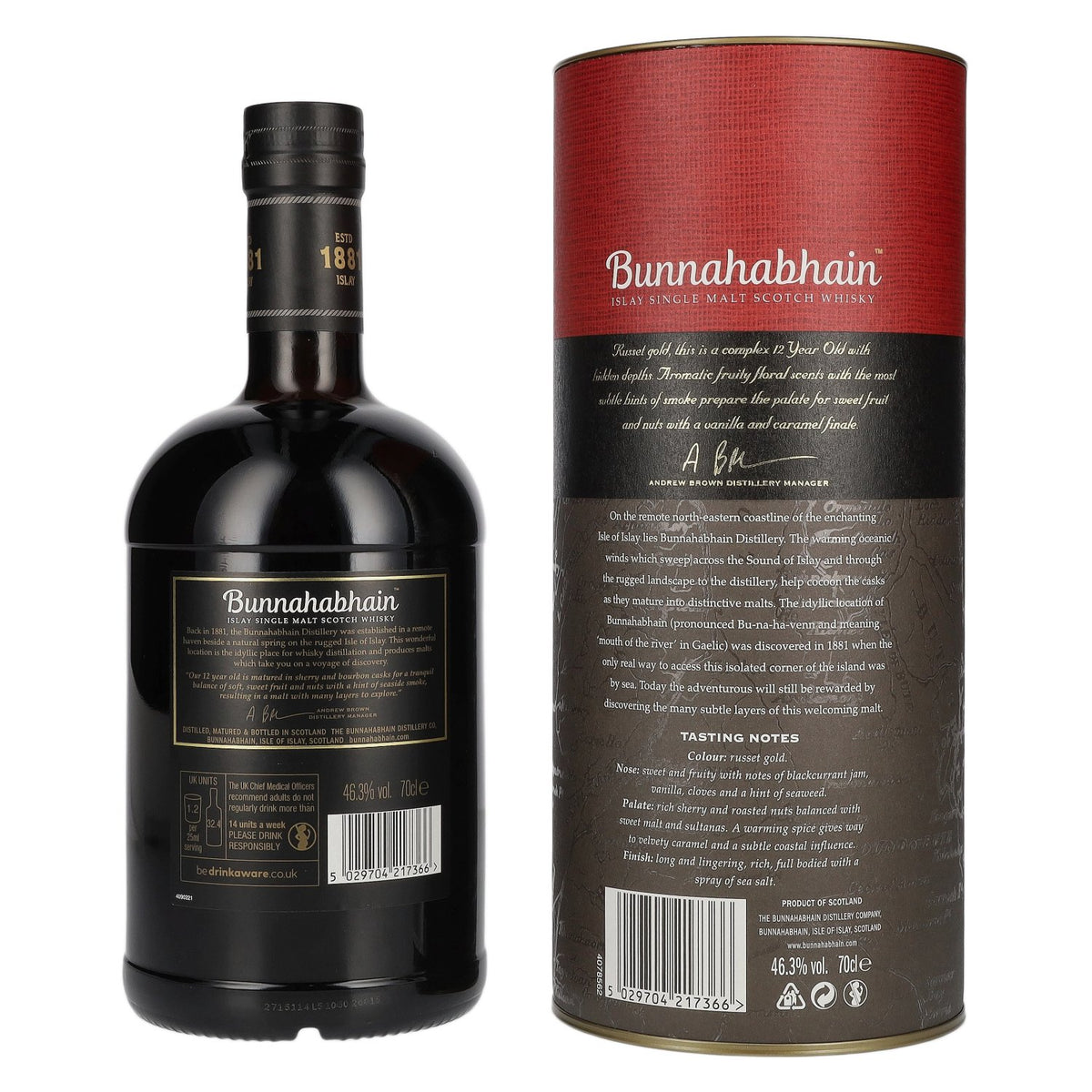 Bunnahabhain 12 Year Old Islay Single Malt Scotch Whisky 46.3% ABV 0.7l in a gift box