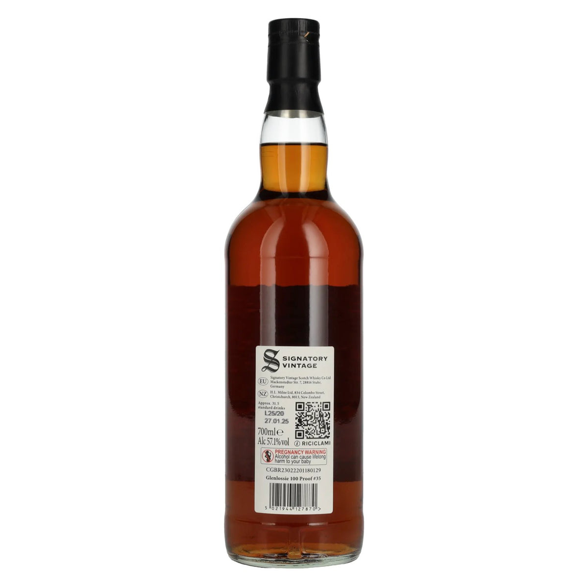 Signatory Vintage 100 Proof Edition Glenlossie 12 ans d'âge Single Malt n° 35 2012 57,1 % vol. 0,7 l