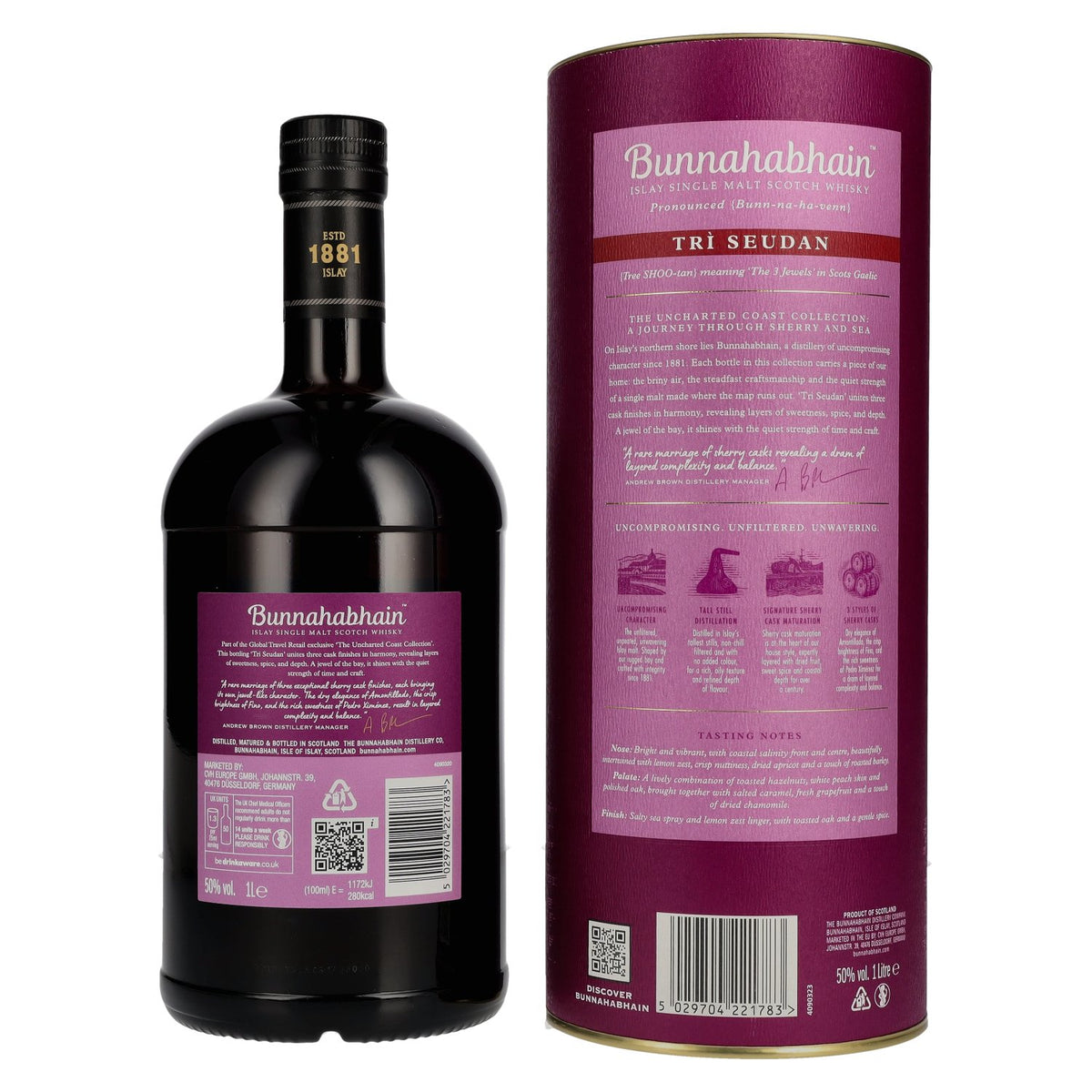Bunnahabhain TRÌ SEUDAN Islay Single Malt Scotch Whisky 50% vol. 1 litre in a gift box