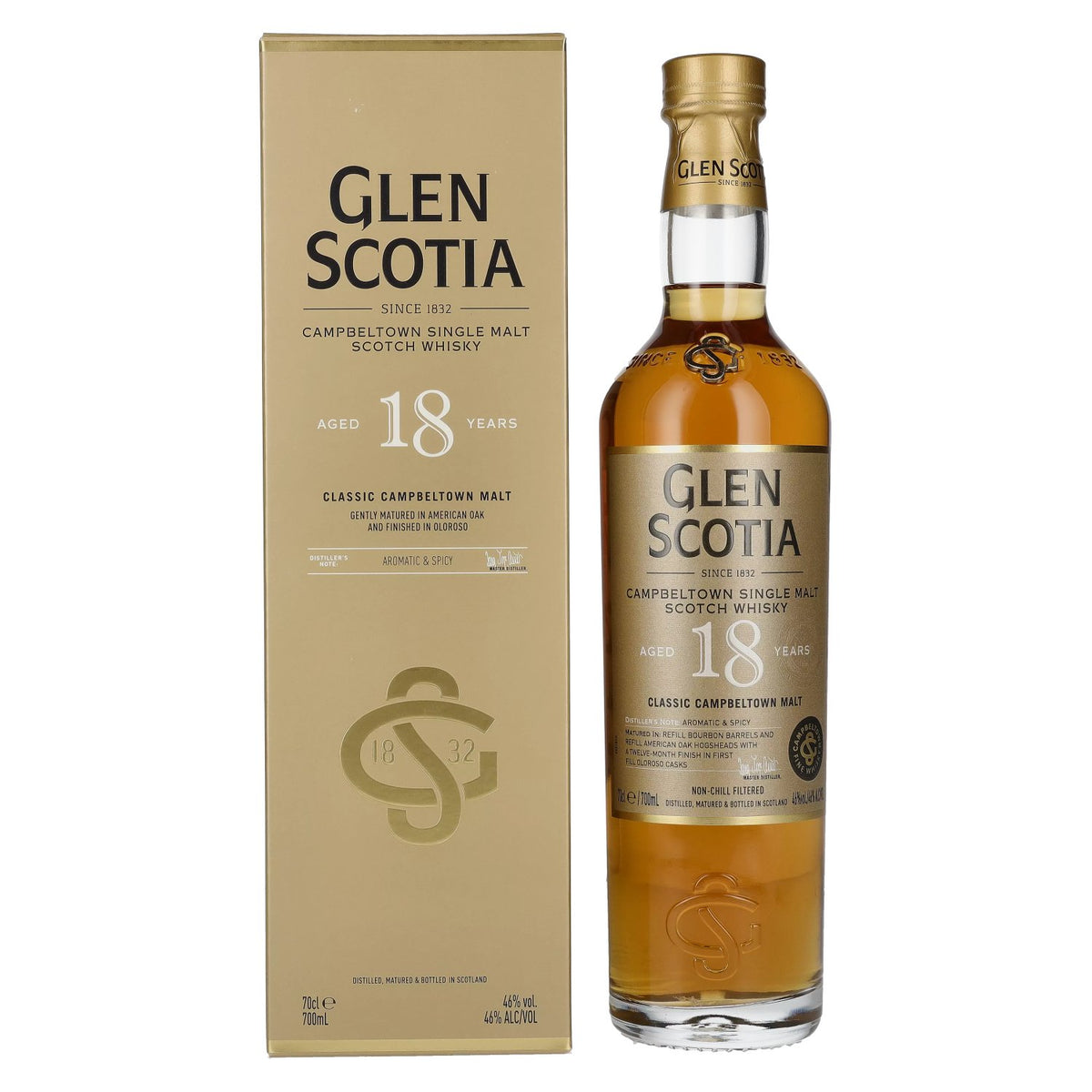 Glen Scotia 18 Years Old Single Malt Scotch Whisky 46% vol. 0,7 l in geschenkverpakking