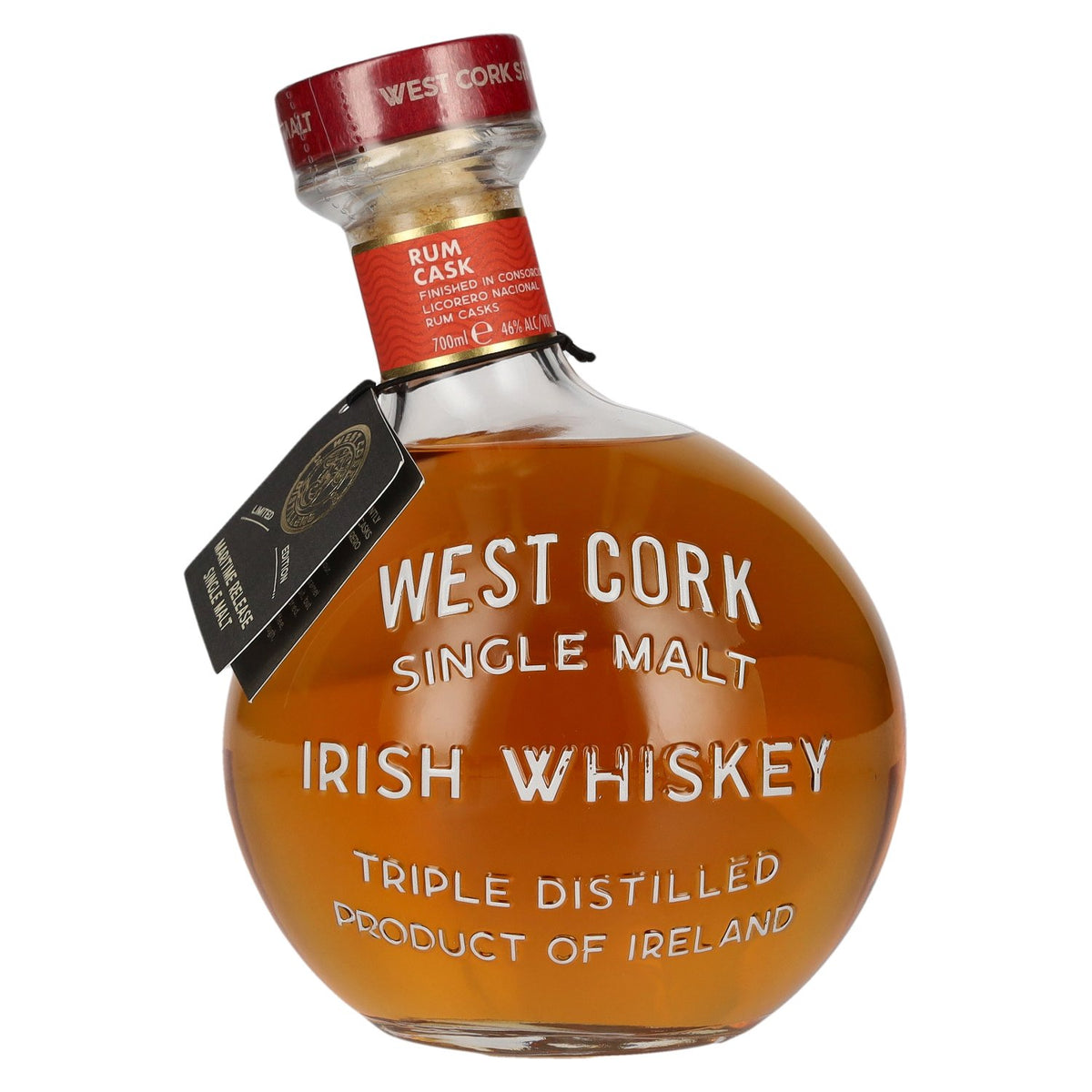 West Cork Irish Whiskey Single Malt, finition en fût de rhum, édition limitée, 46 % vol., 0,7 l