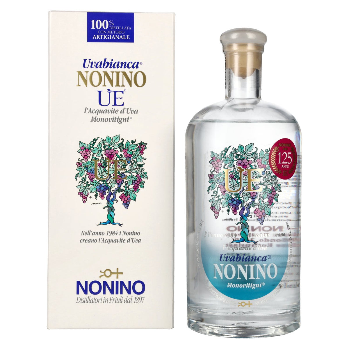 Nonino Grappa ÙE Monovitigni Uvabianca 38% vol. 0,7 l in geschenkverpakking