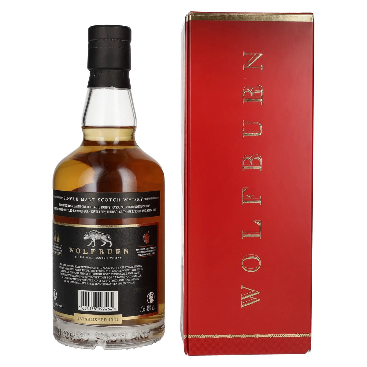 Whisky single malt écossais Wolfburn 10 ans d'âge, 46 % vol., 0,7 l, dans un coffret cadeau