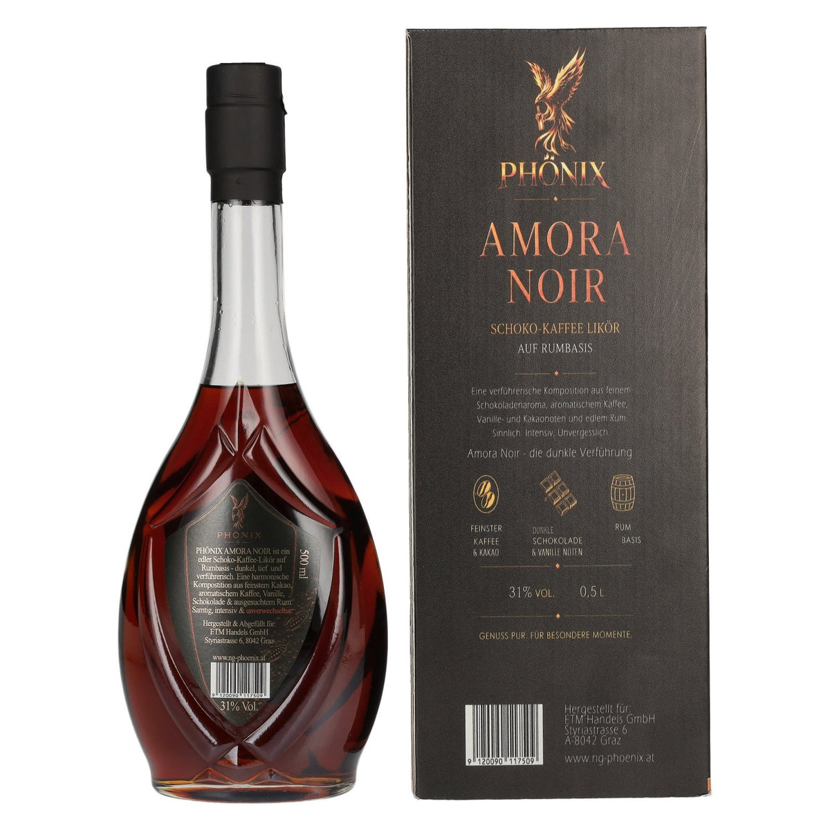 Phönix Amora Noir Rum-based Chocolate and Coffee Liqueur 31% ABV 0.5l
