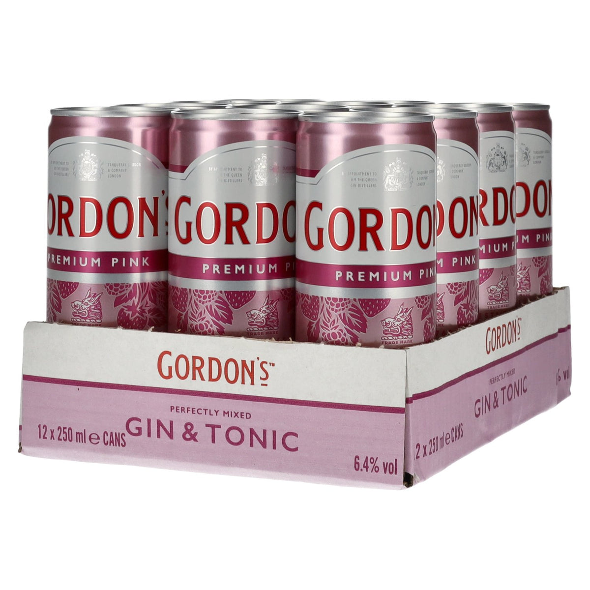 Gordon's Premium Pink Gin &amp; Tonic 6.4% ABV, 12 x 0.25l tins (deposit required)