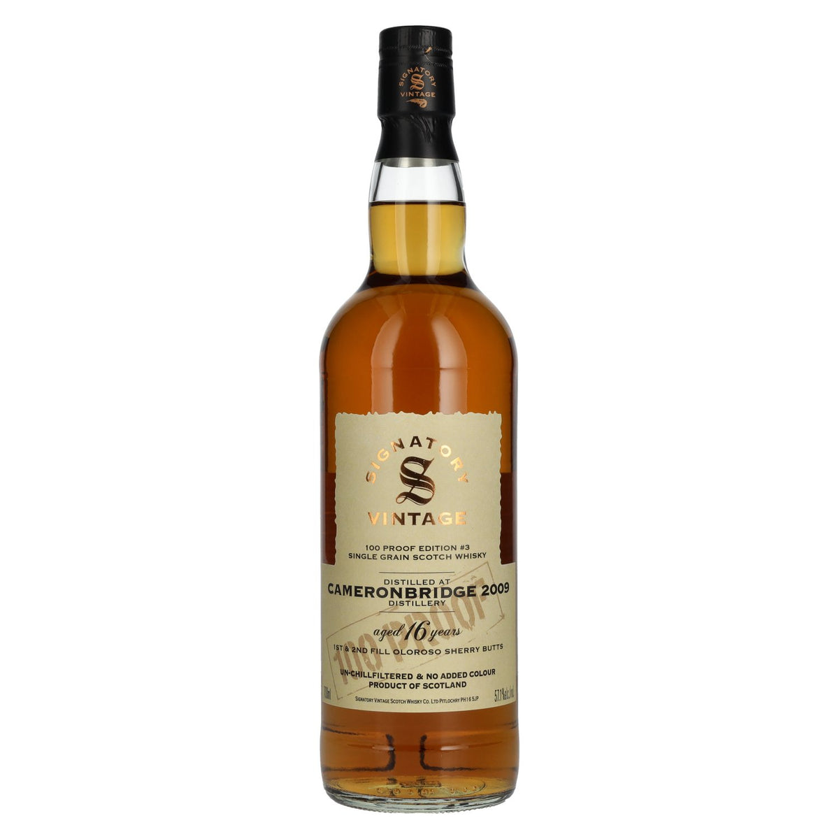 Signatory Vintage 100 Proof Edition CAMERONBRIDGE 16 ans d'âge Single Grain n° 3 2009 57,1 % vol. 0,7 l
