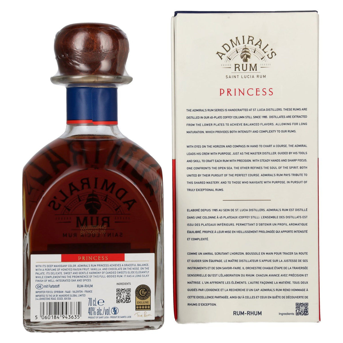 Admiral Rodney PRINCESS Fine &amp; Mature Saint Lucia Rum 40% vol. 0.7 l in a gift box