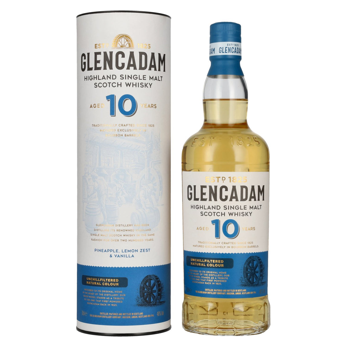 Whisky écossais single malt des Highlands Glencadam 10 ans d'âge, 46 % vol., 0,7 l, dans un coffret cadeau