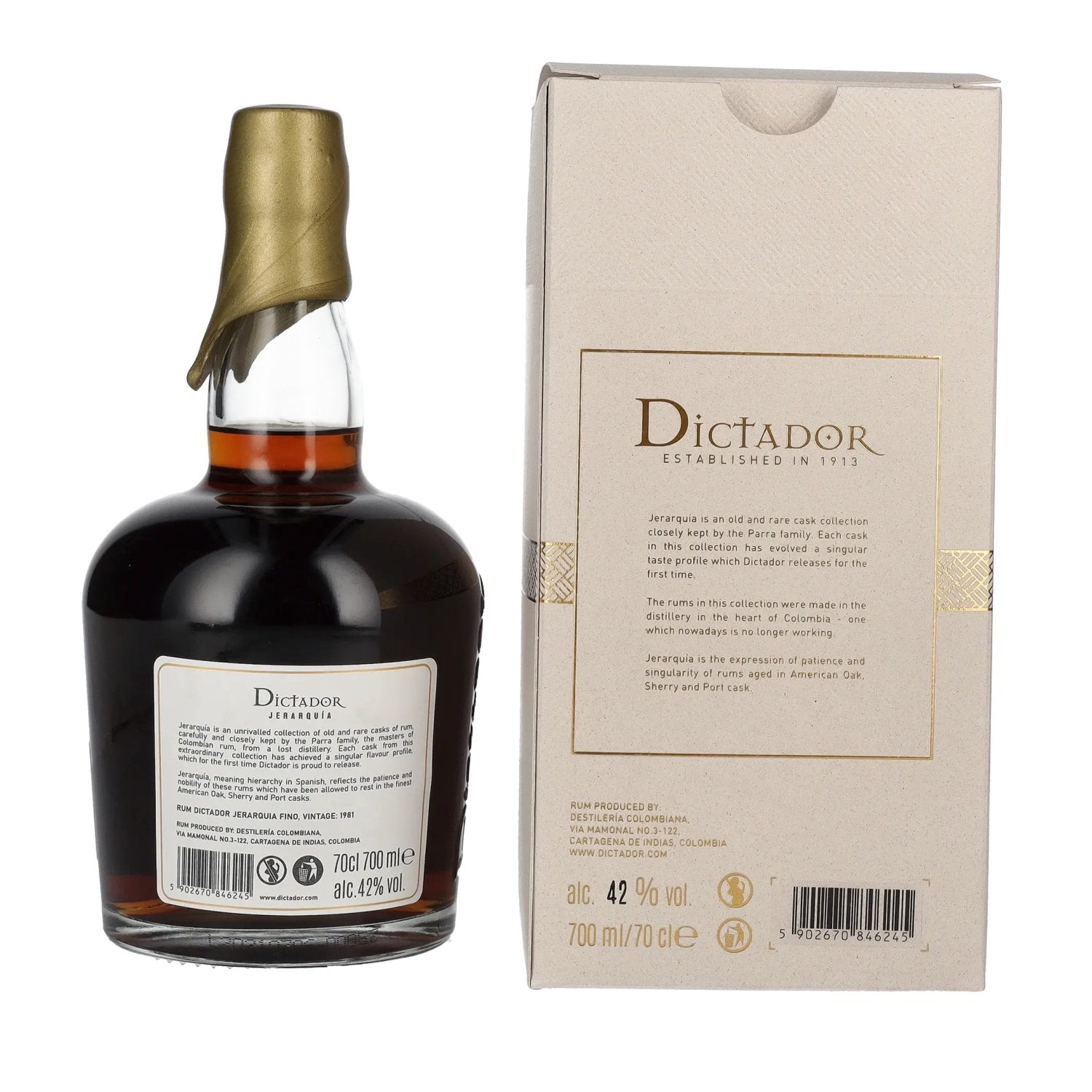 Dictador JERARQUÍA 39 Years Old FINO Rum 1981 42% Vol. 0,7l in gift box