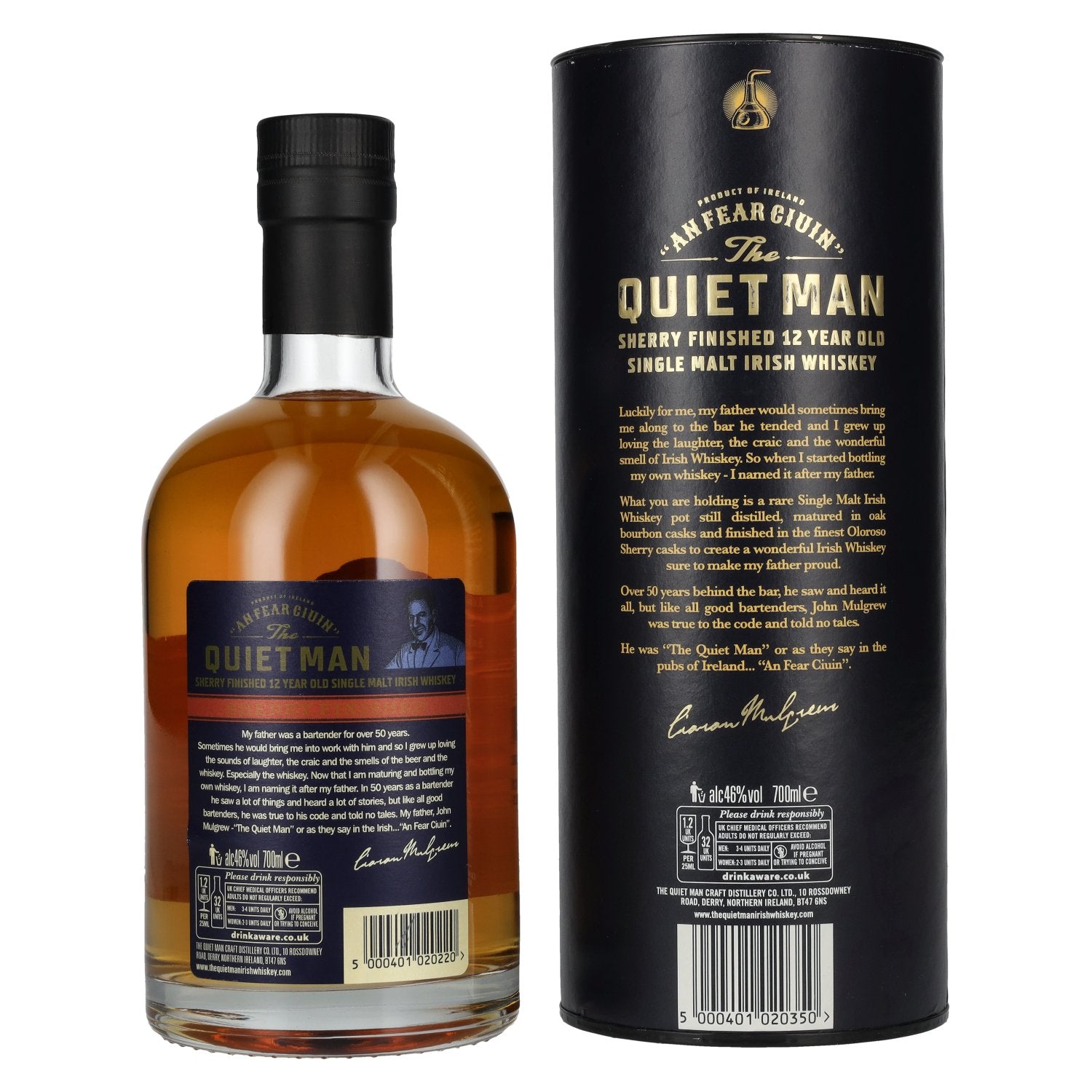 The Quiet Man AN FEAR CIUIN 12 Year Old SHERRY FINISHED 46% Vol. 0,7l en boîte cadeau