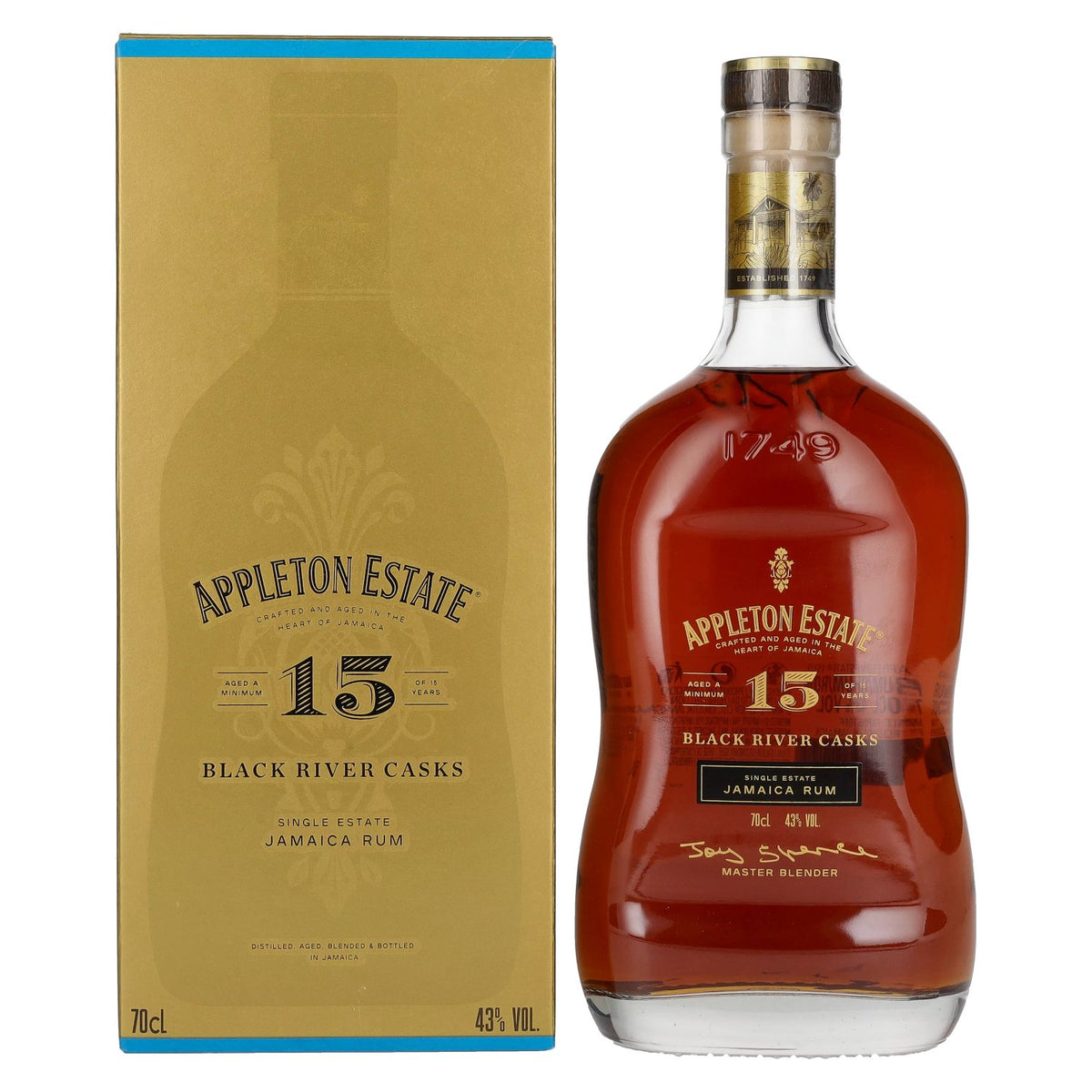 Appleton Estate 15 ans d'âge BLACK RIVER CASKS Rhum de Jamaïque 43 % vol. 0,7 l dans un coffret cadeau