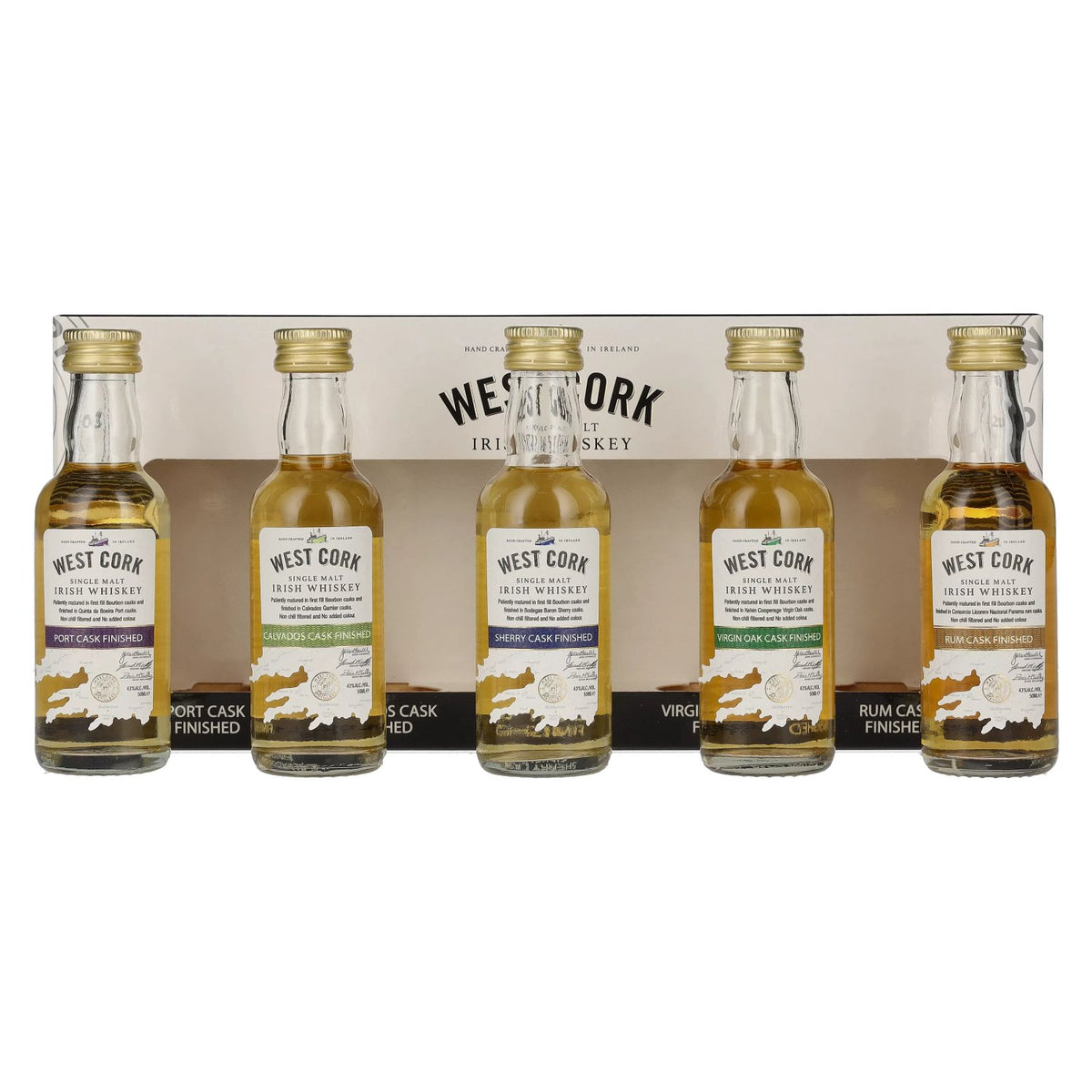 West Cork CASK COLLECTION Mini-coffret 43 % vol. 5 x 0,05 l dans un coffret cadeau