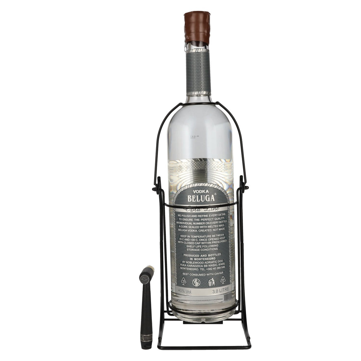 Beluga Gold Line Vodka Montenegro 40% ABV, 3 litres, in a gift box with a swivel stand and a brush