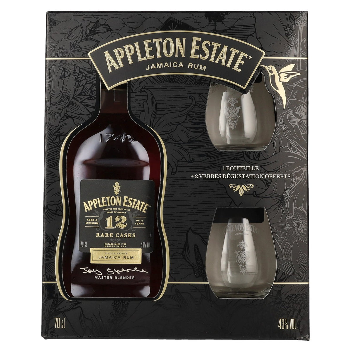 Rhum jamaïcain Appleton Estate 12 ans d'âge « Rare Casks » 43 % vol., 0,7 l, dans un coffret cadeau avec 2 verres