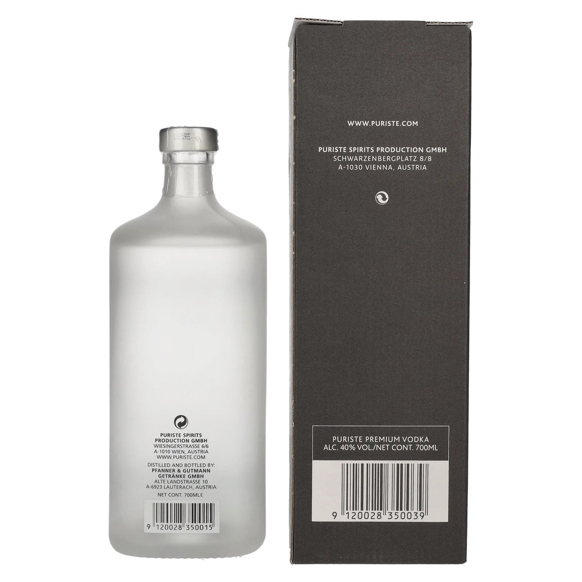 Puriste Premium Vodka No. 1 van Hillinger &amp; Kracher 40% vol. 0,7 l in geschenkverpakking
