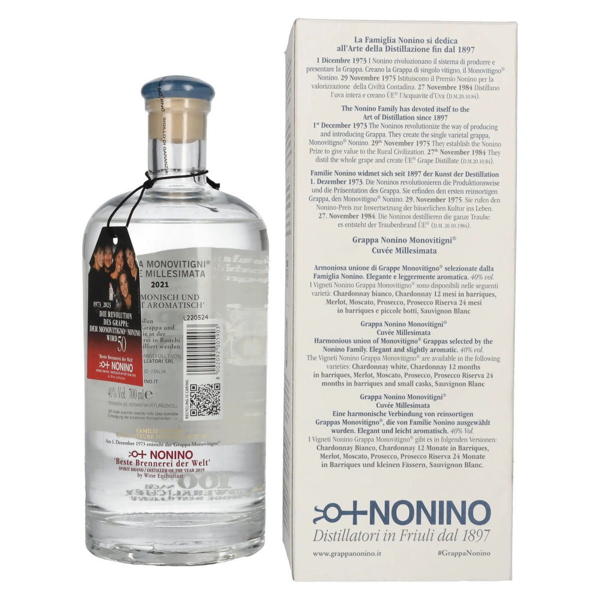 Nonino Grappa Millesimata Cuvée 40% ABV, 0.7 litres, in a gift box