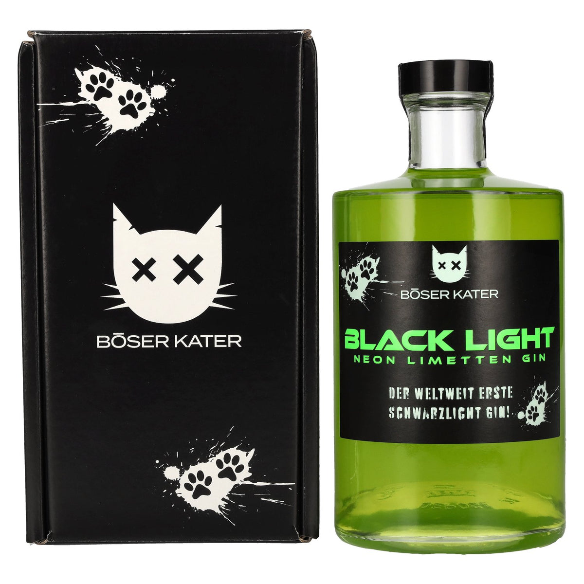 Böser Kater Gin à la citronnelle néon sous lumière noire, 40 % vol., 0,5 l, dans un coffret cadeau