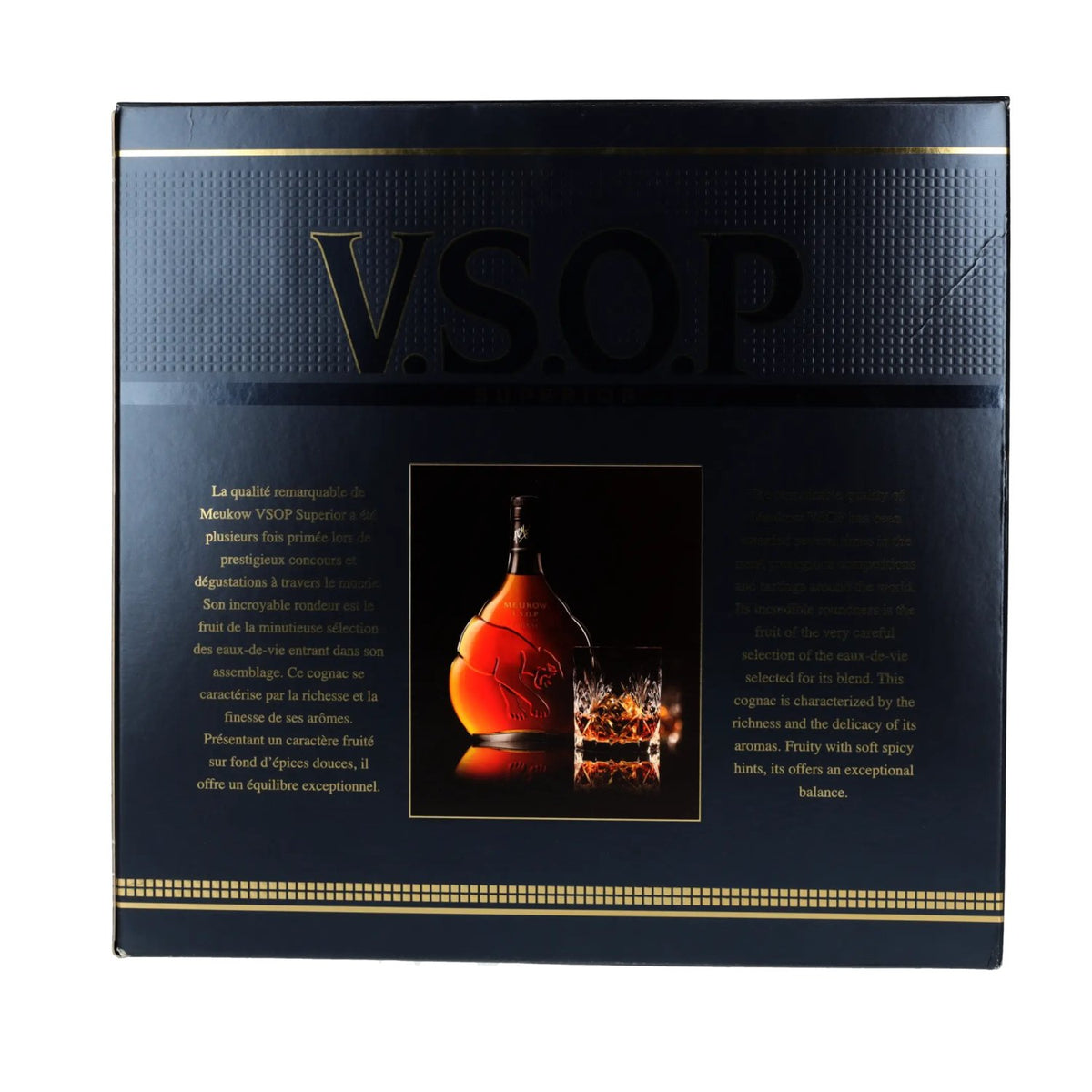 Meukow Cognac V.S.O.P. Superior 40 % vol., 0,7 l, dans un coffret cadeau avec 2 verres