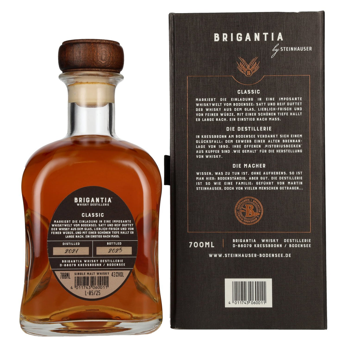 Steinhauser BRIGANTIA CLASSIC Single Malt Whisky Limited Edition 43% vol. 0.7l in a gift box