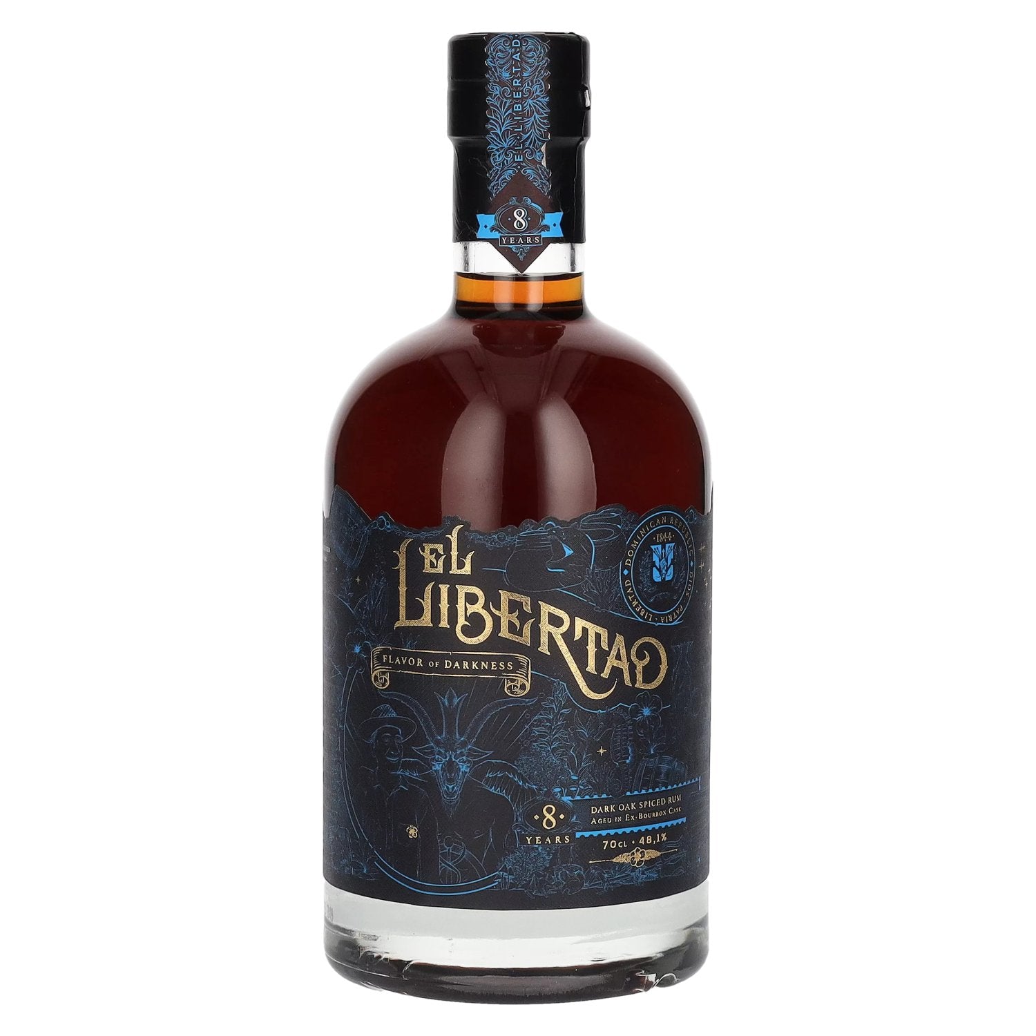 El Libertad 8 Years Old FLAVOR OF DARKNESS Donkere Eiken Gekruide Rum Hoofdstuk III 48,1% Vol. 0,7l