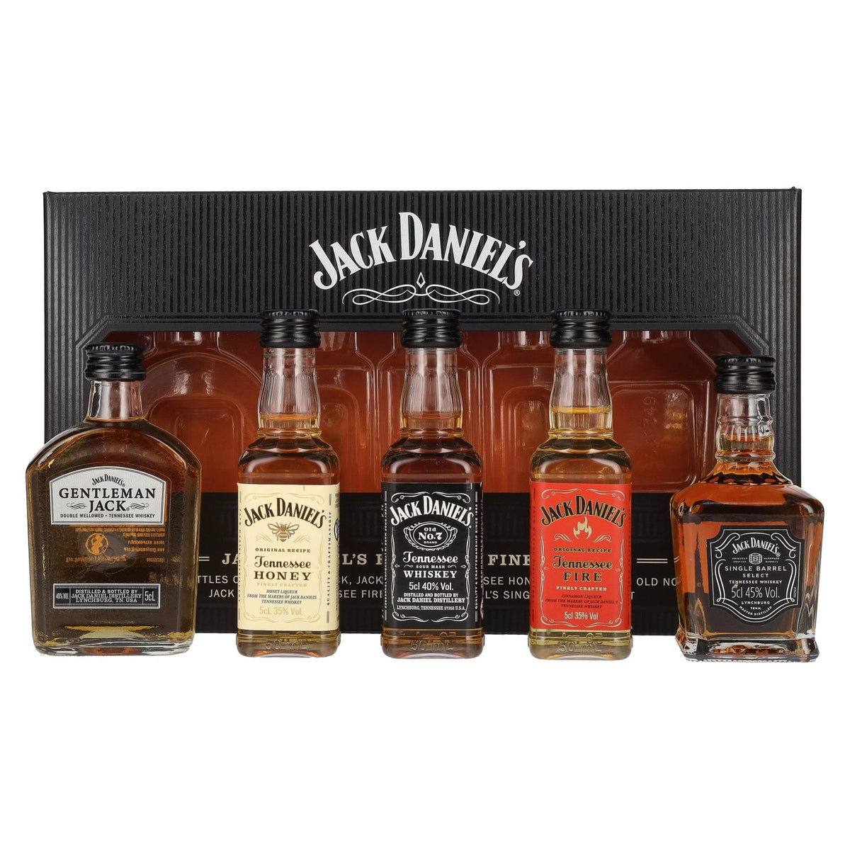 Jack Daniel's FAMILY OF FINE SPIRITS 39% ABV, 5 x 0.05 l in a gift box
