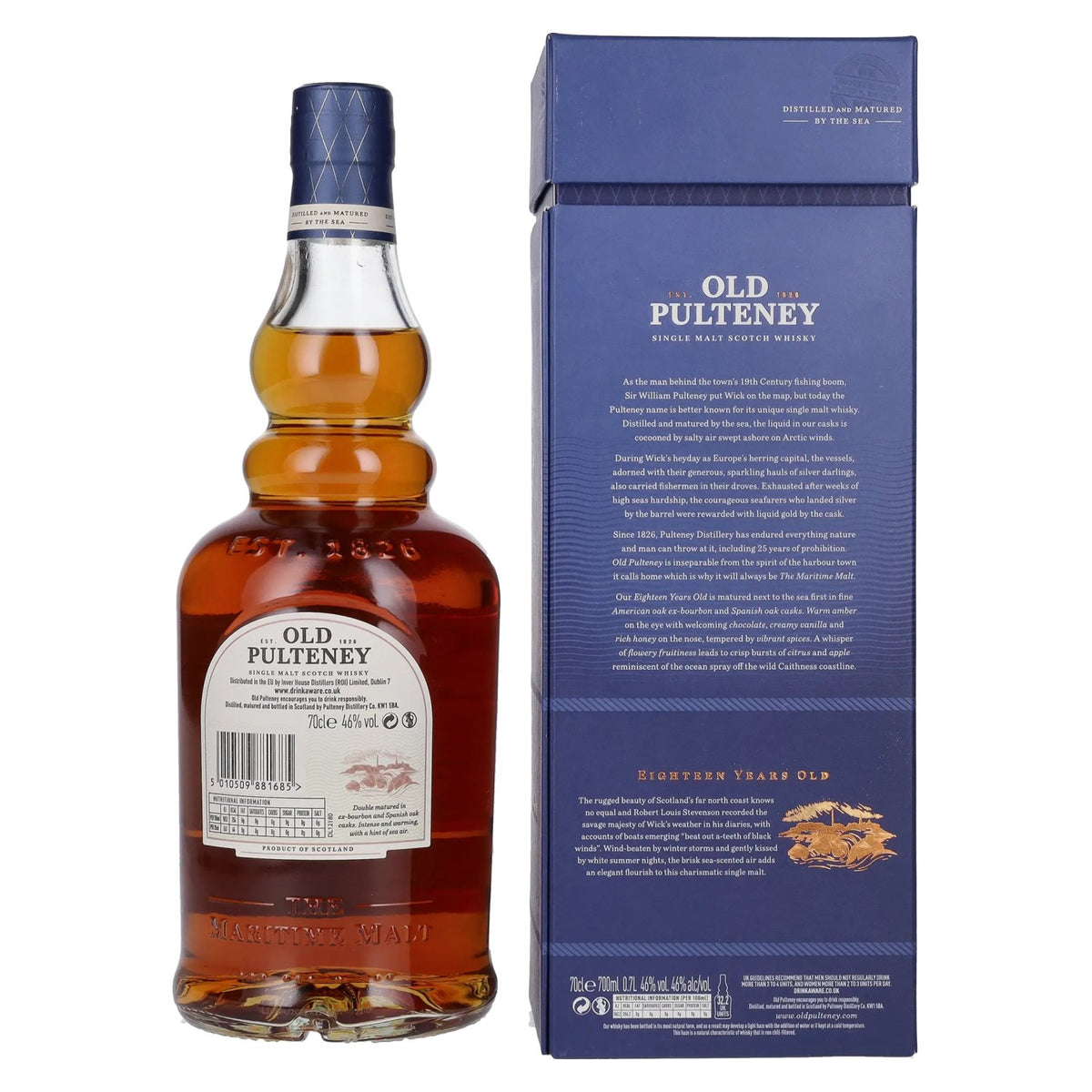 Old Pulteney 18 Years Old Single Malt Scotch Whisky 46% vol. 0,7 l in geschenkverpakking
