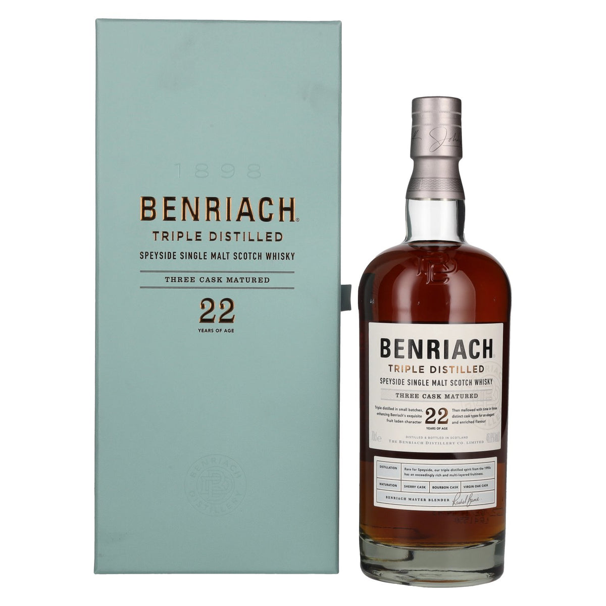 Benriach 22 Years Old Triple Distilled Three Cask Matured Single Malt 46.8% ABV 0.7l in a gift box