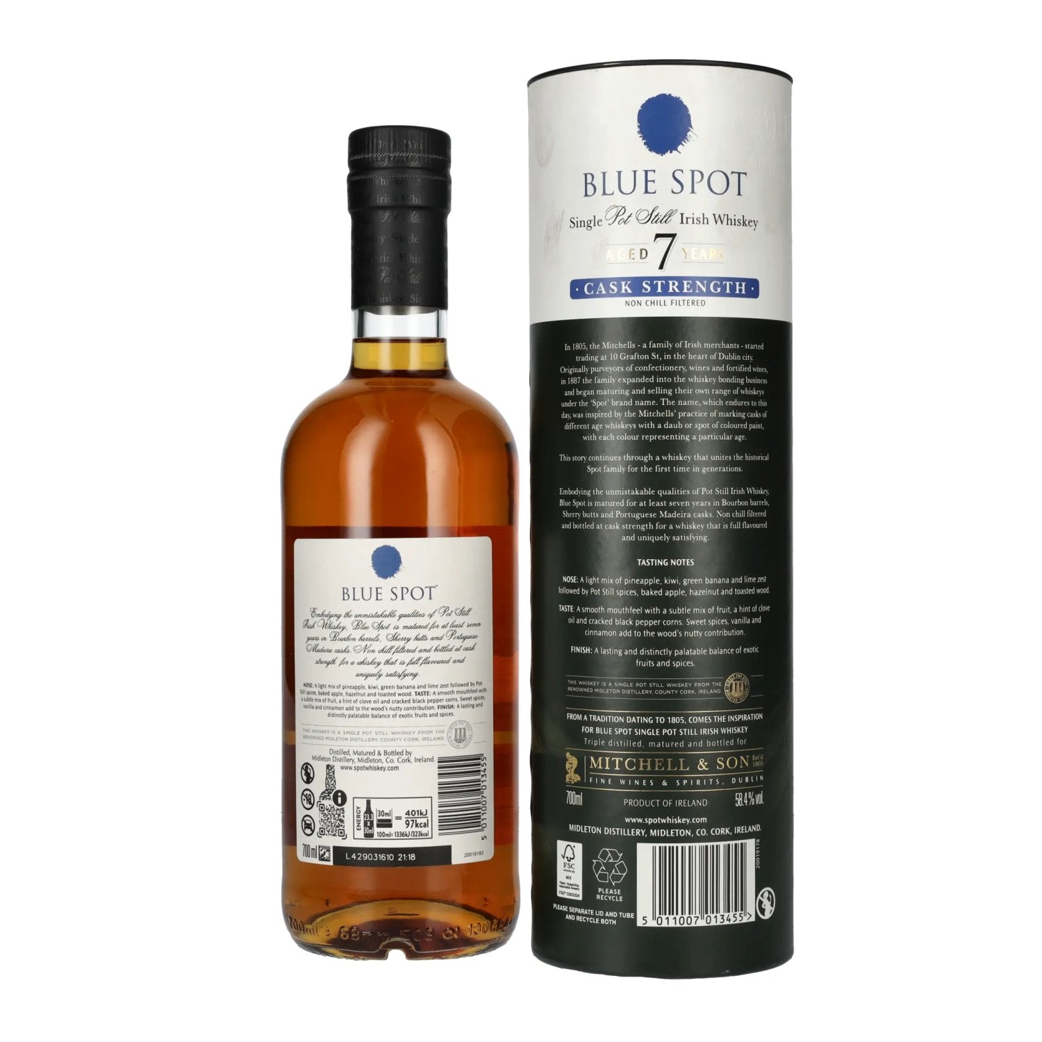 Blue Spot 7 Years Old Cask Strength Pot Still Irish Whiskey 58,4% Vol. 0,7l in geschenkverpakking