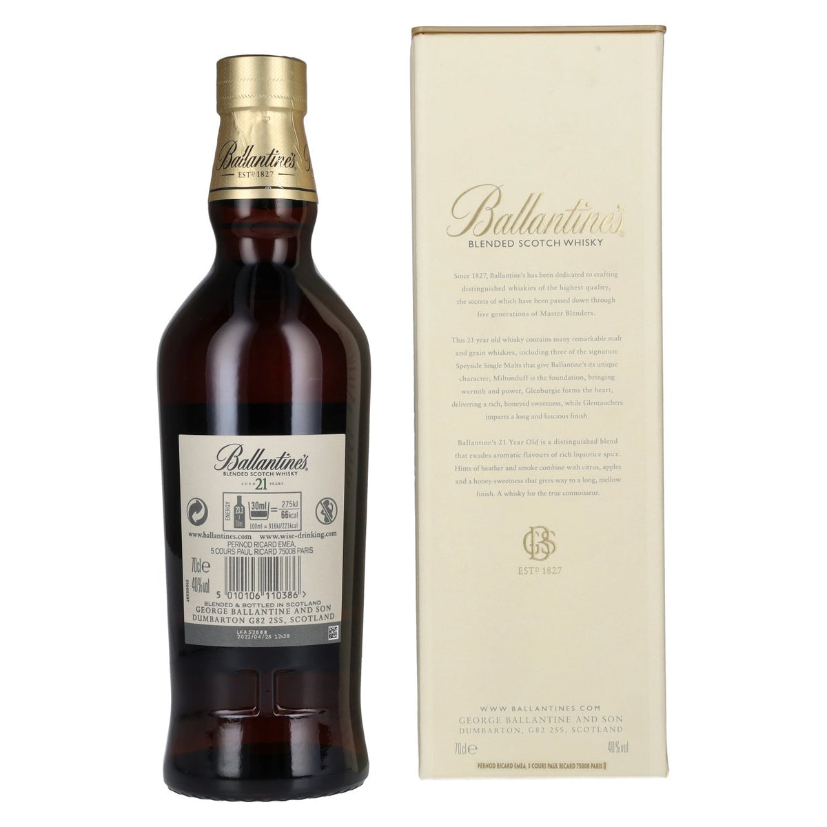 Ballantine's 21 Years Old Blended Scotch Whisky 40% vol. 0,7 l in geschenkverpakking