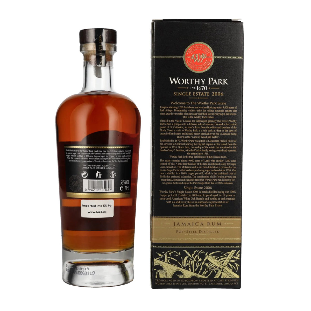 Worthy Park Rum 12 ans d'âge, rhum jamaïcain d'un seul domaine, 2006, 56 % vol., 0,7 l, dans un coffret cadeau