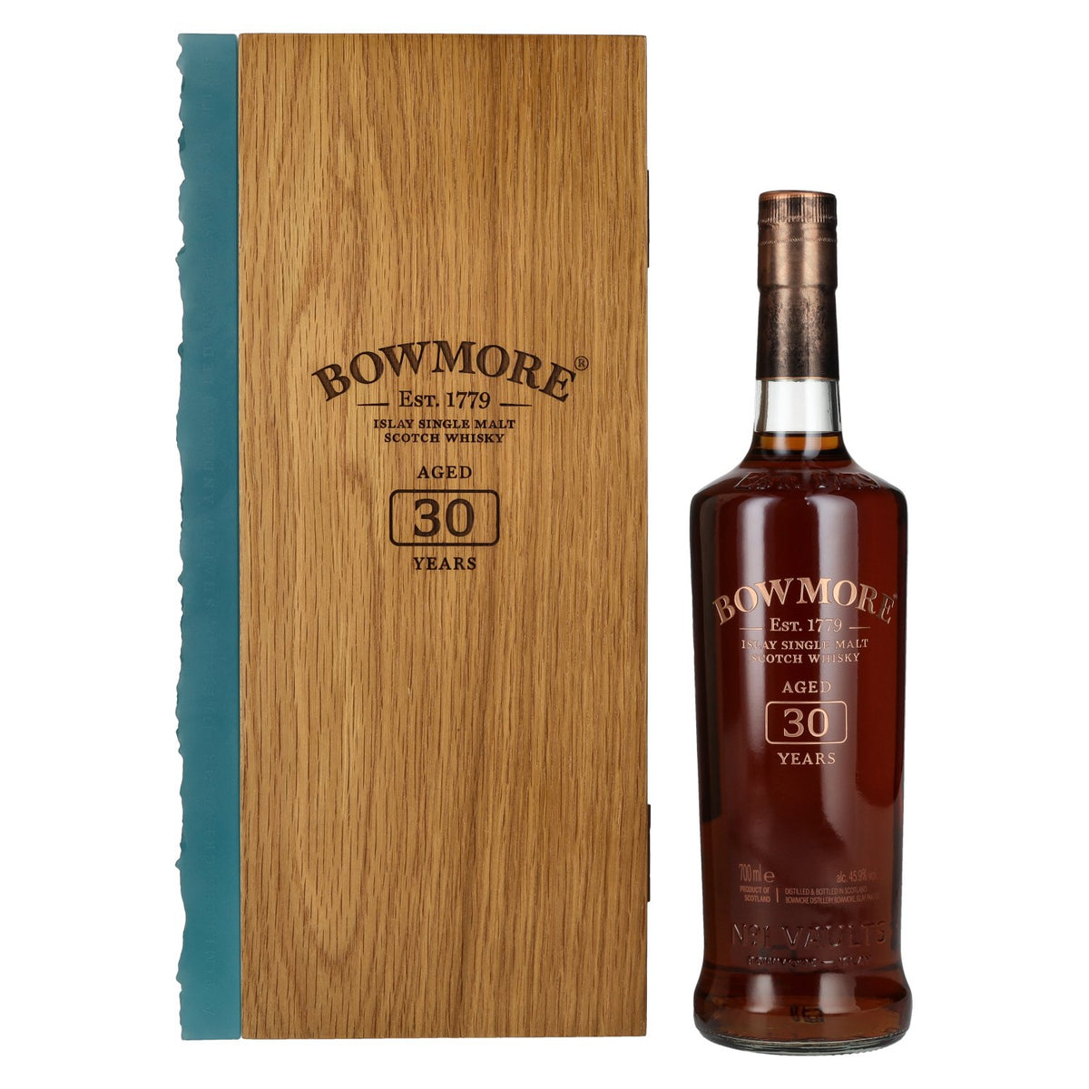 Bowmore 30 ans d'âge, single malt d'Islay, 45,9 % vol., 0,7 l, dans un coffret en bois