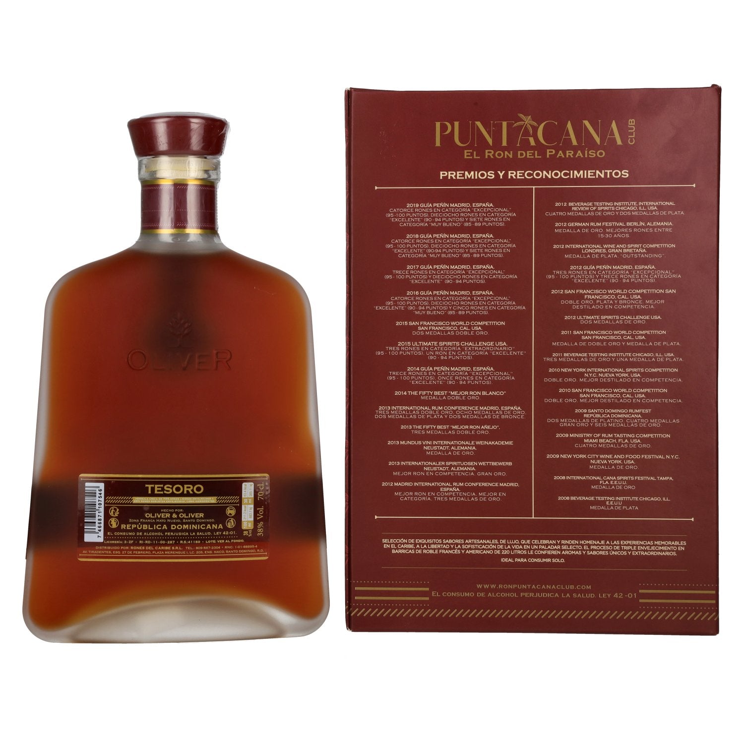 Puntacana Club Tesoro Ron Artesanal Dominicano 38% Vol. 0,7l in geschenkverpakking