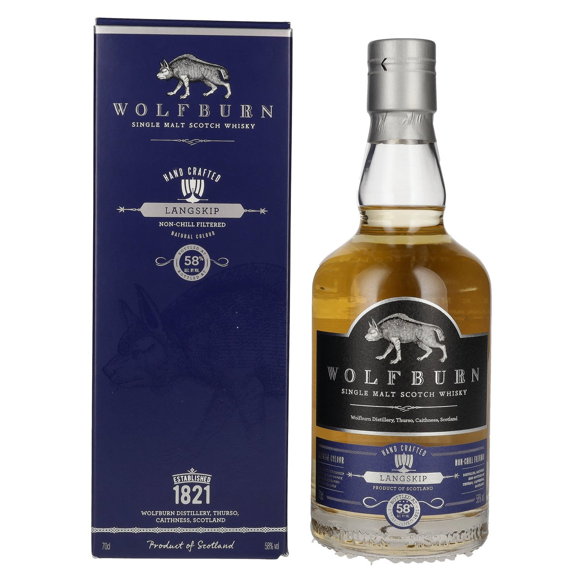 Wolfburn LANGSKIP Single Malt Scotch Whisky 58% ABV, 0.7 litres, in a gift box