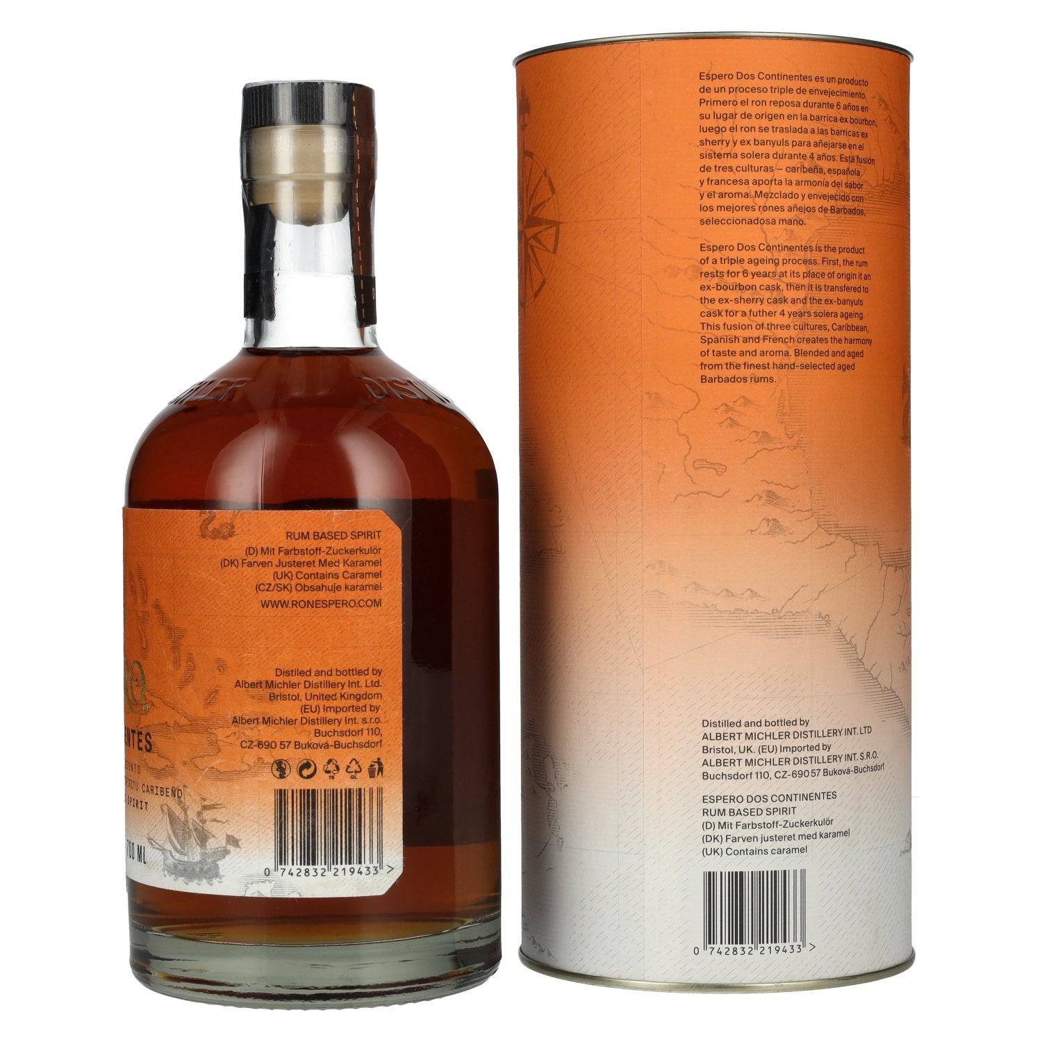 Ron Espero Dos Continentes Premium Caribische gedistilleerde drank 40% Vol. 0,7l in geschenkverpakking