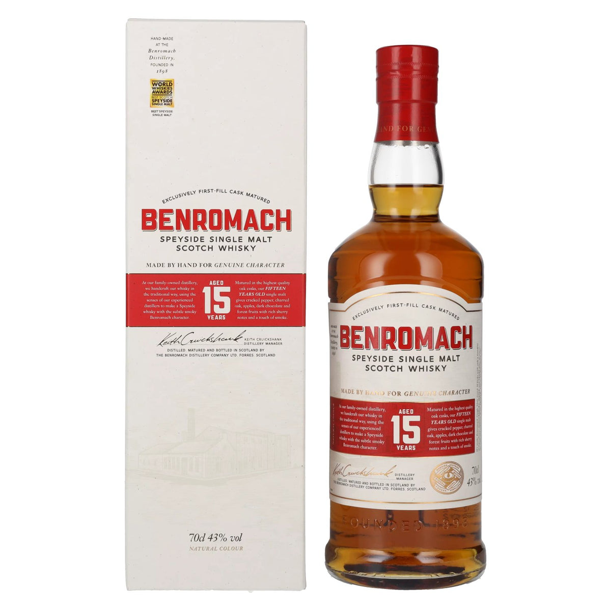 Benromach 15 Years Old Speyside Single Malt 43% ABV 0.7l in a gift box